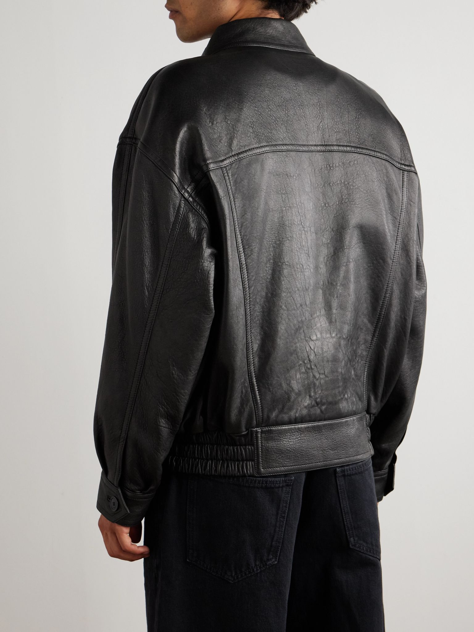 Full-Grain Leather Bomber Jacket Black - 4
