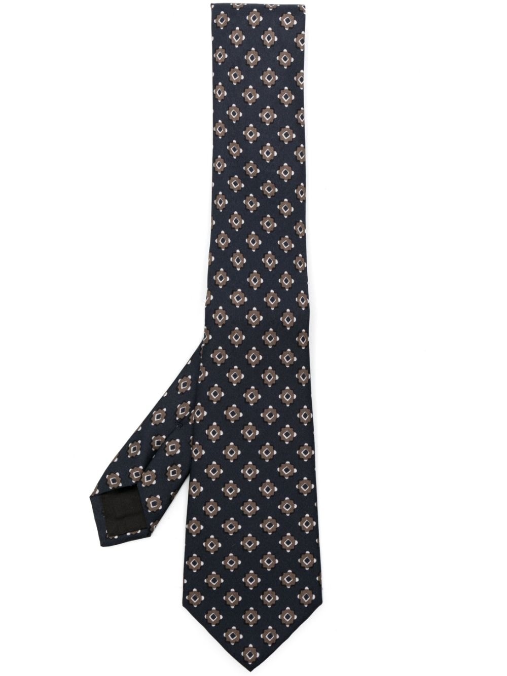 geometric-pattern silk tie - 1