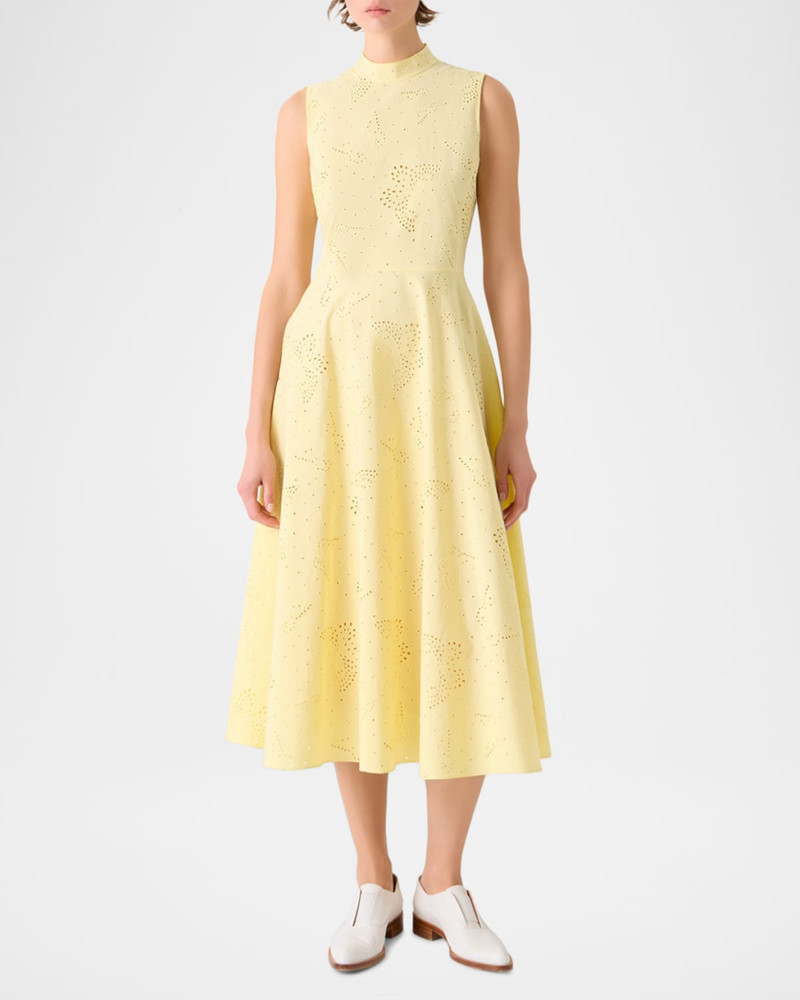 AKRIS Exclusive Butterfly Broderie Anglaise Sleeveless Midi Dress outlook