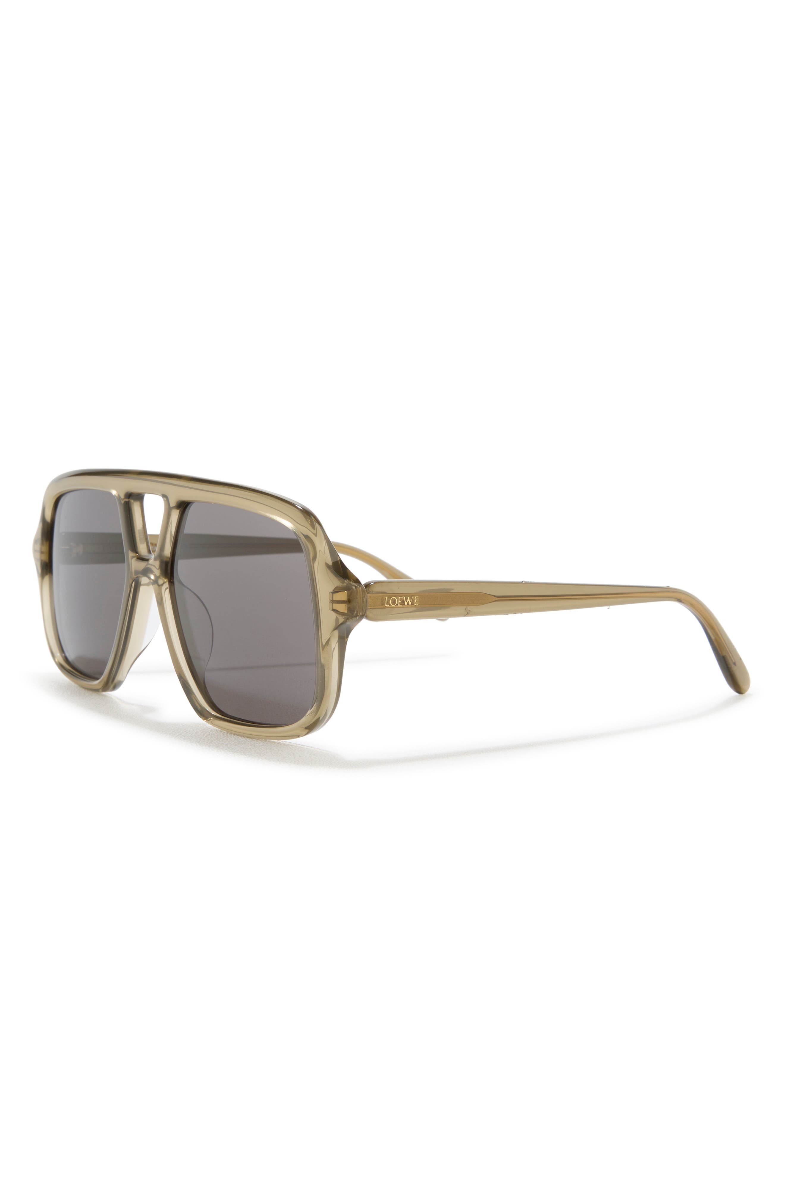 Loewe Slim Rectangular Sunglasses in Shiny Dark Green /Smoke at Nordstrom - 2