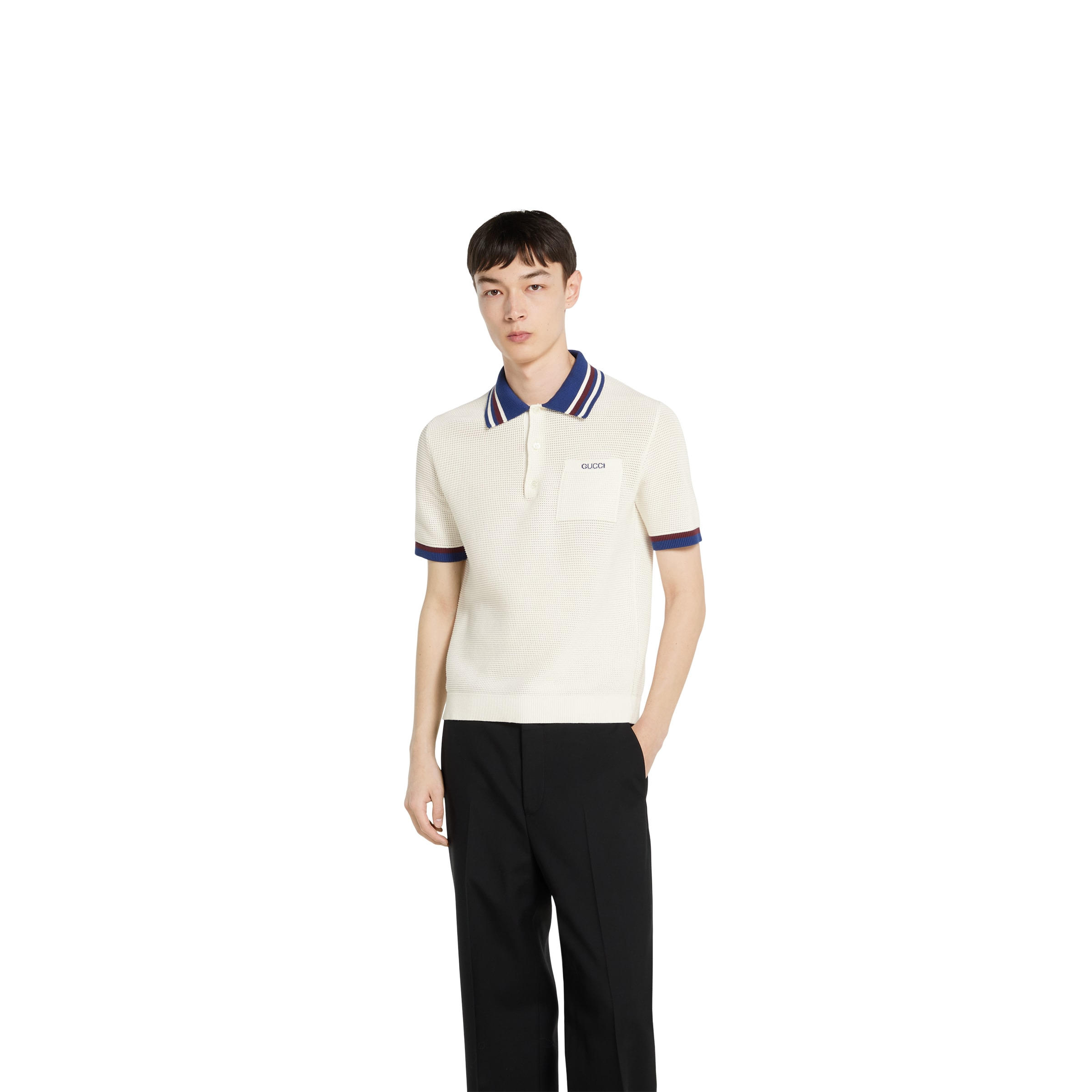 Cotton piquet polo shirt with intarsia - 3