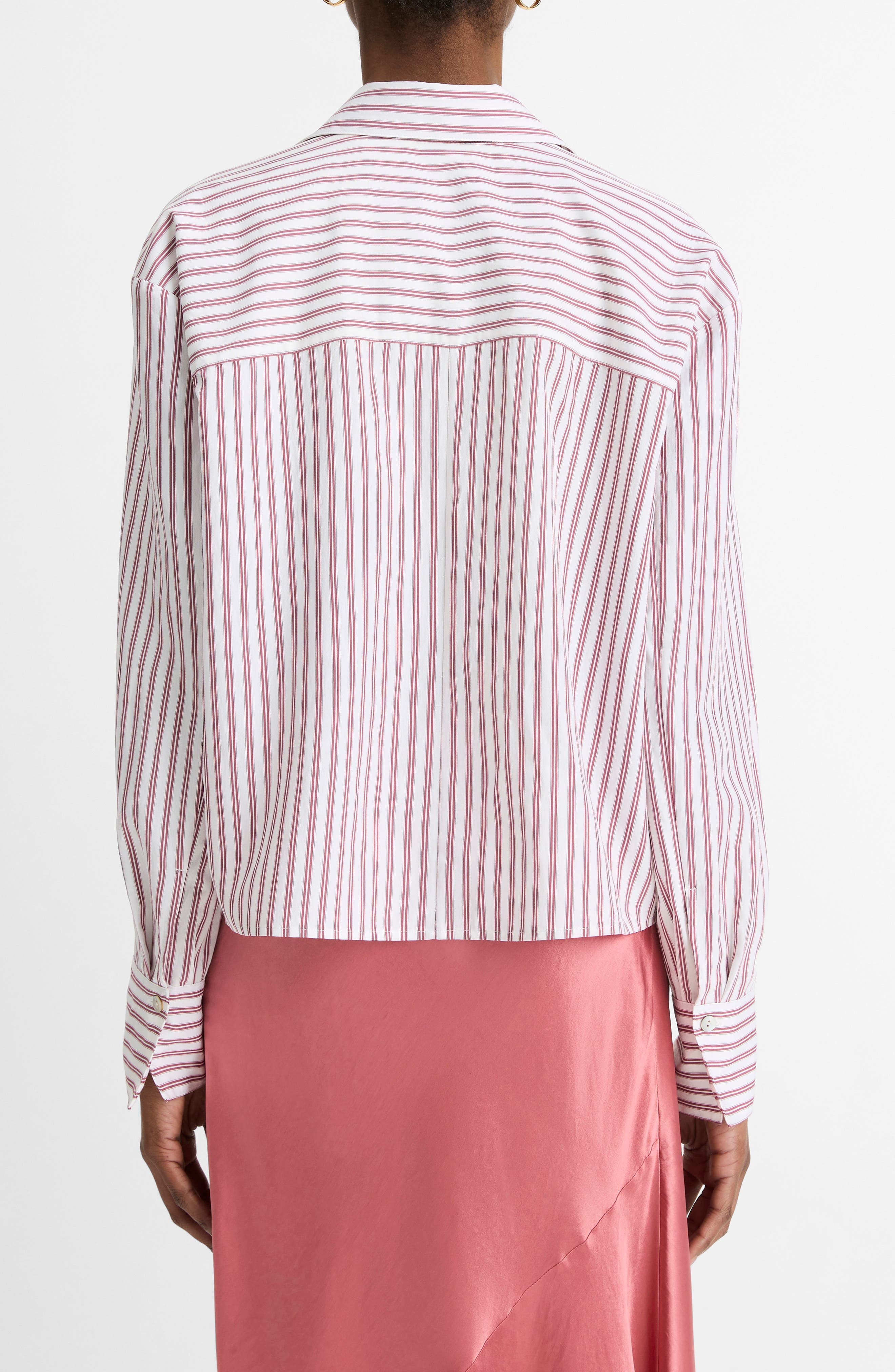 Vince Till Stripe Crop Shirt in Peony Wood/off White at Nordstrom - 2