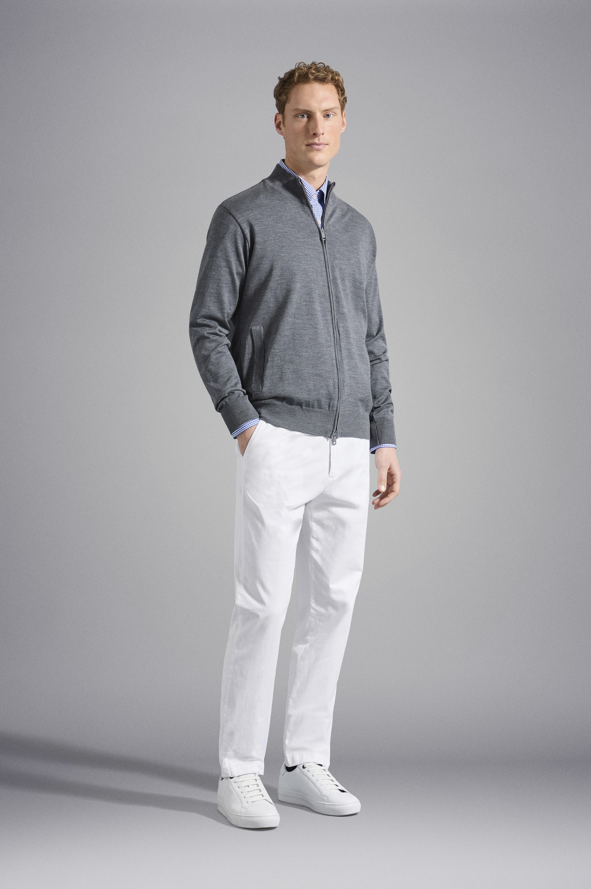 MERINO WOOL FULL ZIP SWEATER WITH ICONIC BADGE - 2