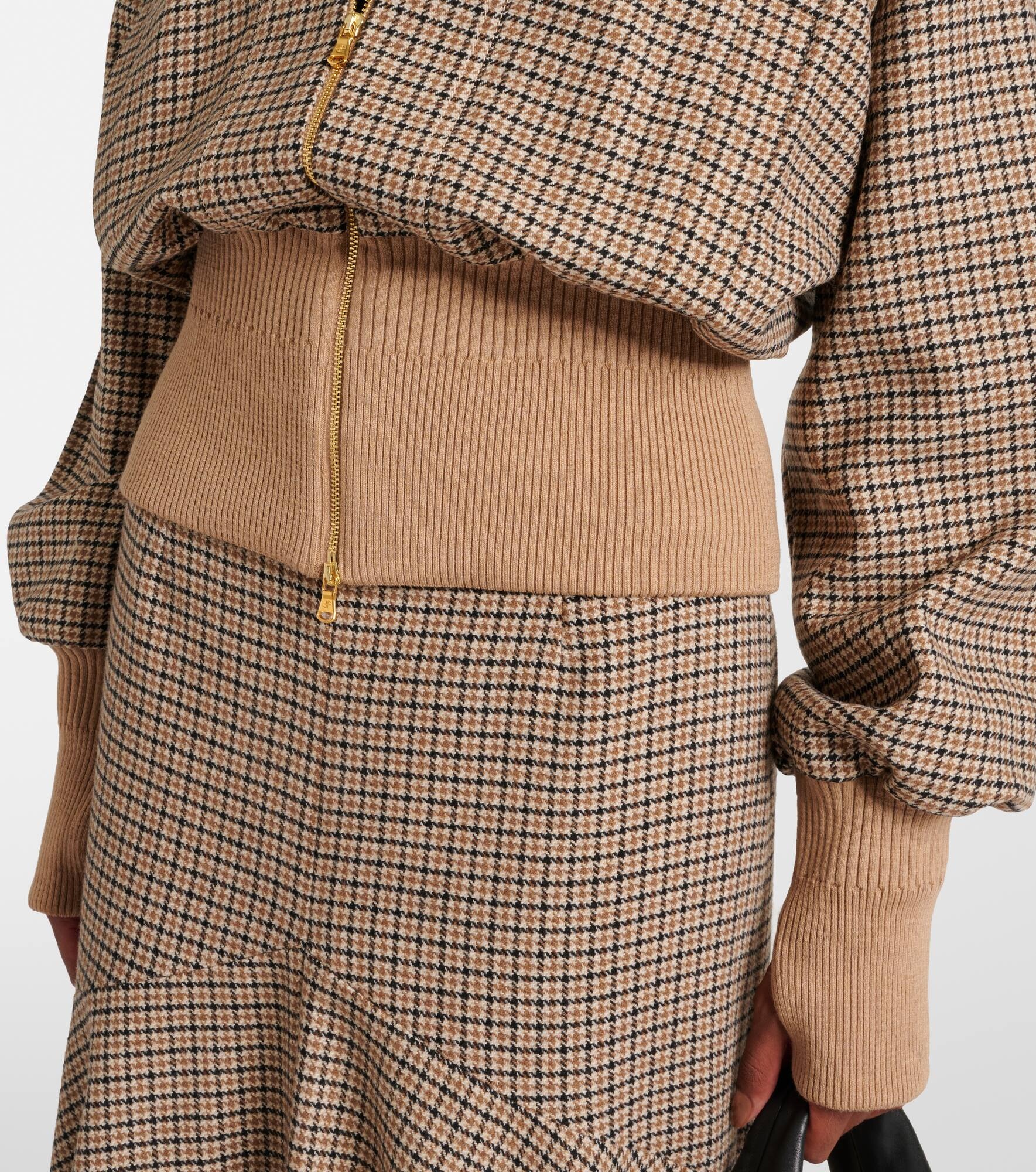 Houndstooth wool-blend flannel bomber jacket - 5