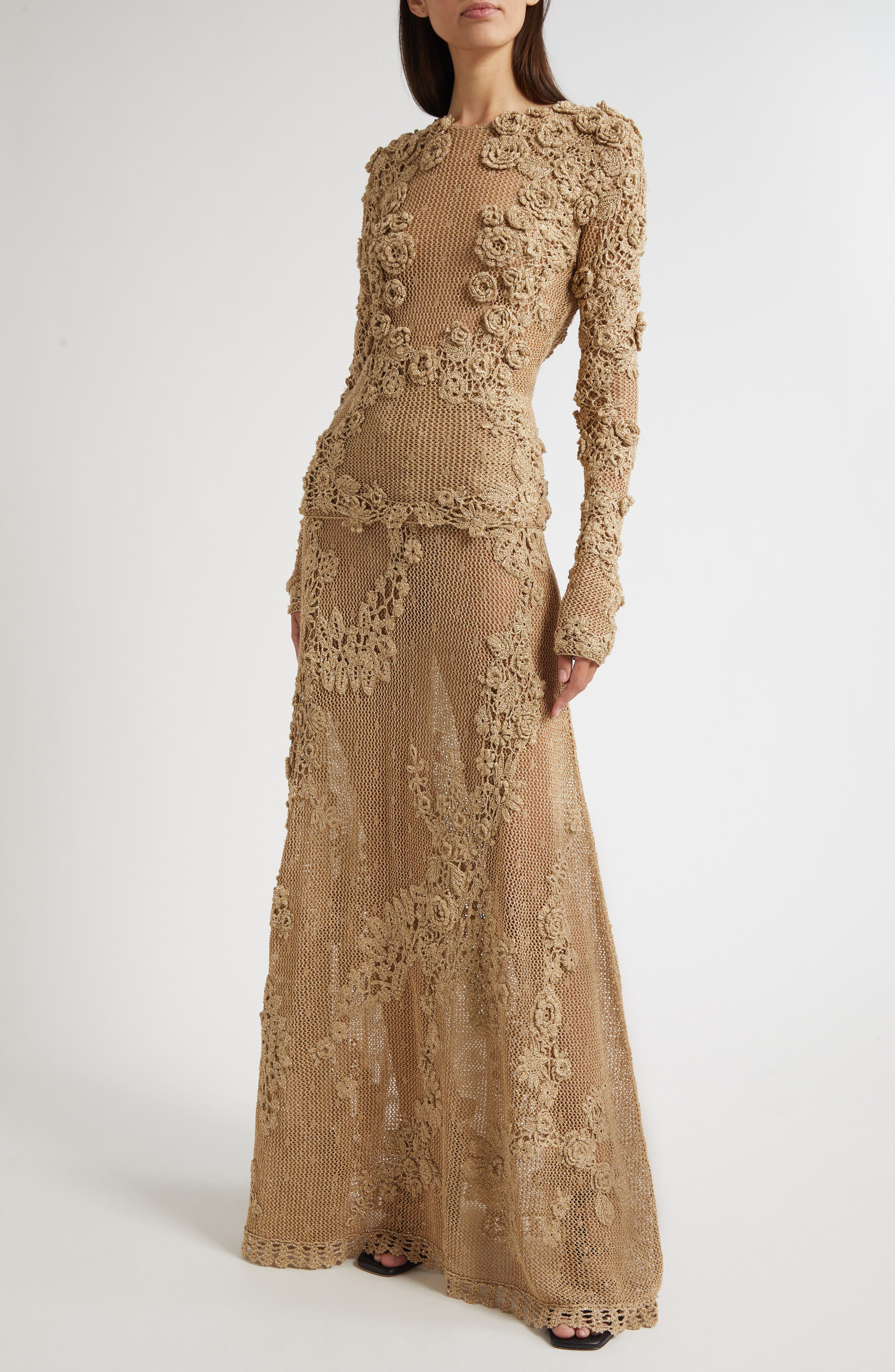 Ulla Johnson Aria Metallic Crochet Appliqué Open Stitch Maxi Skirt in Lurex Combo at Nordstrom - 2