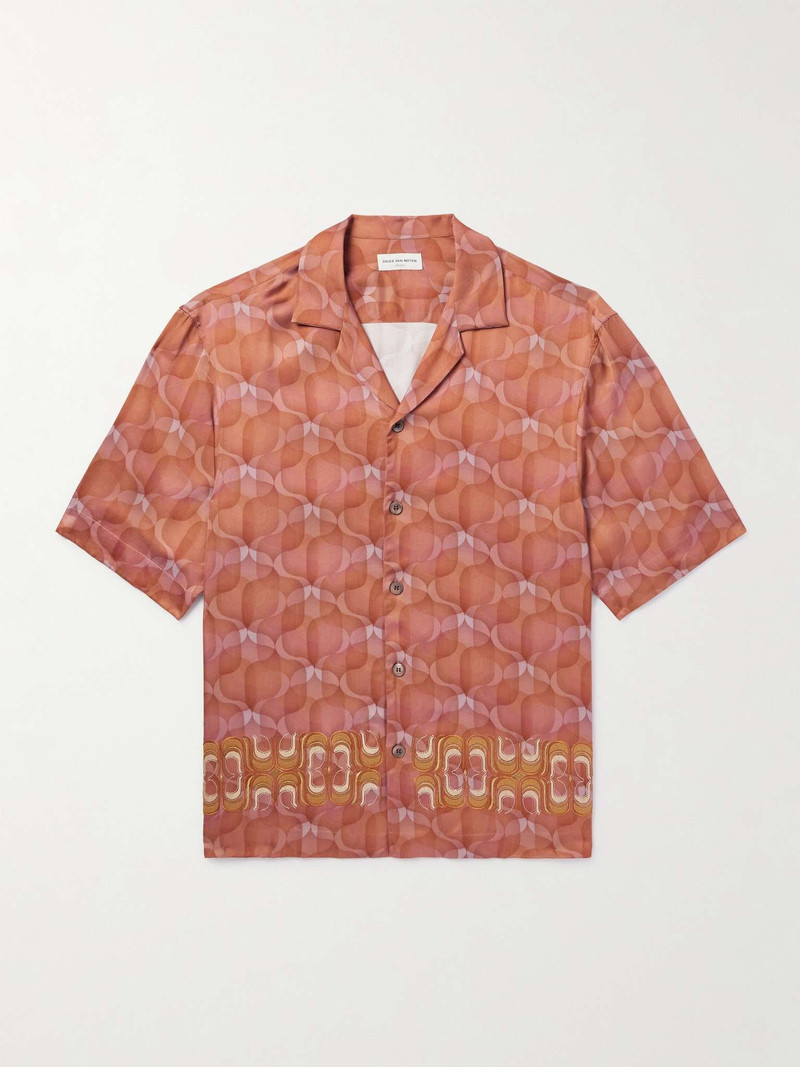 Cassi Camp-Collar Printed Satin Shirt - 1
