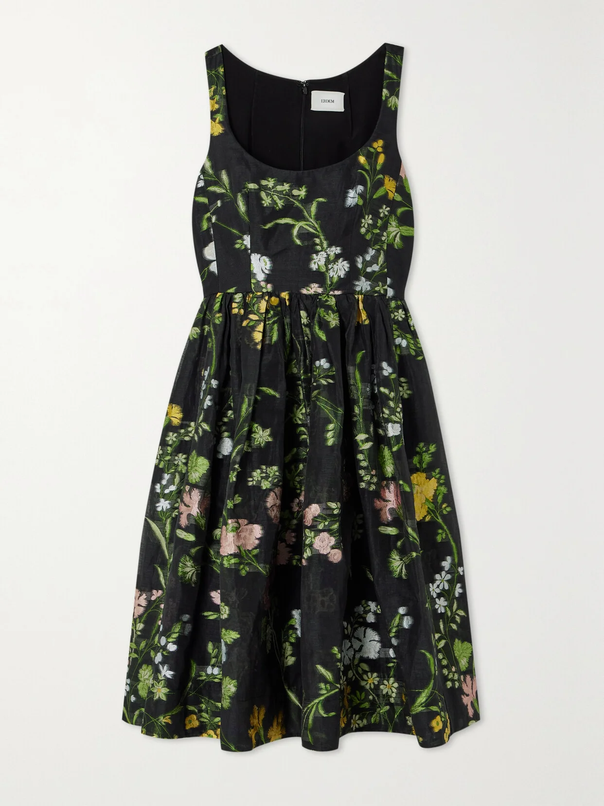 Metallic Embroidered Organza Midi Dress - 1
