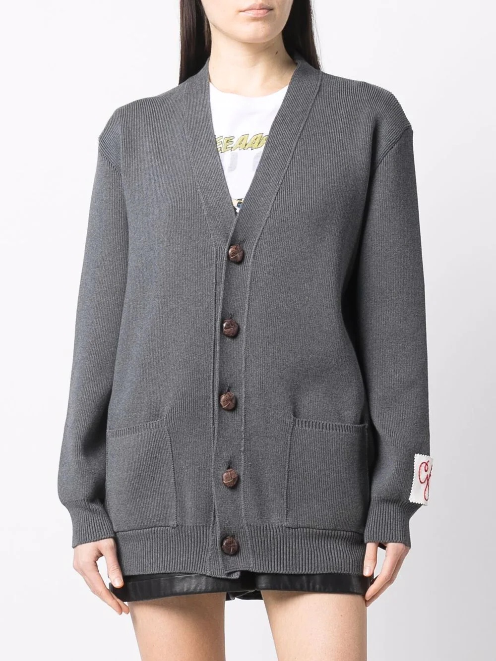 logo-print knitted cardigan - 3