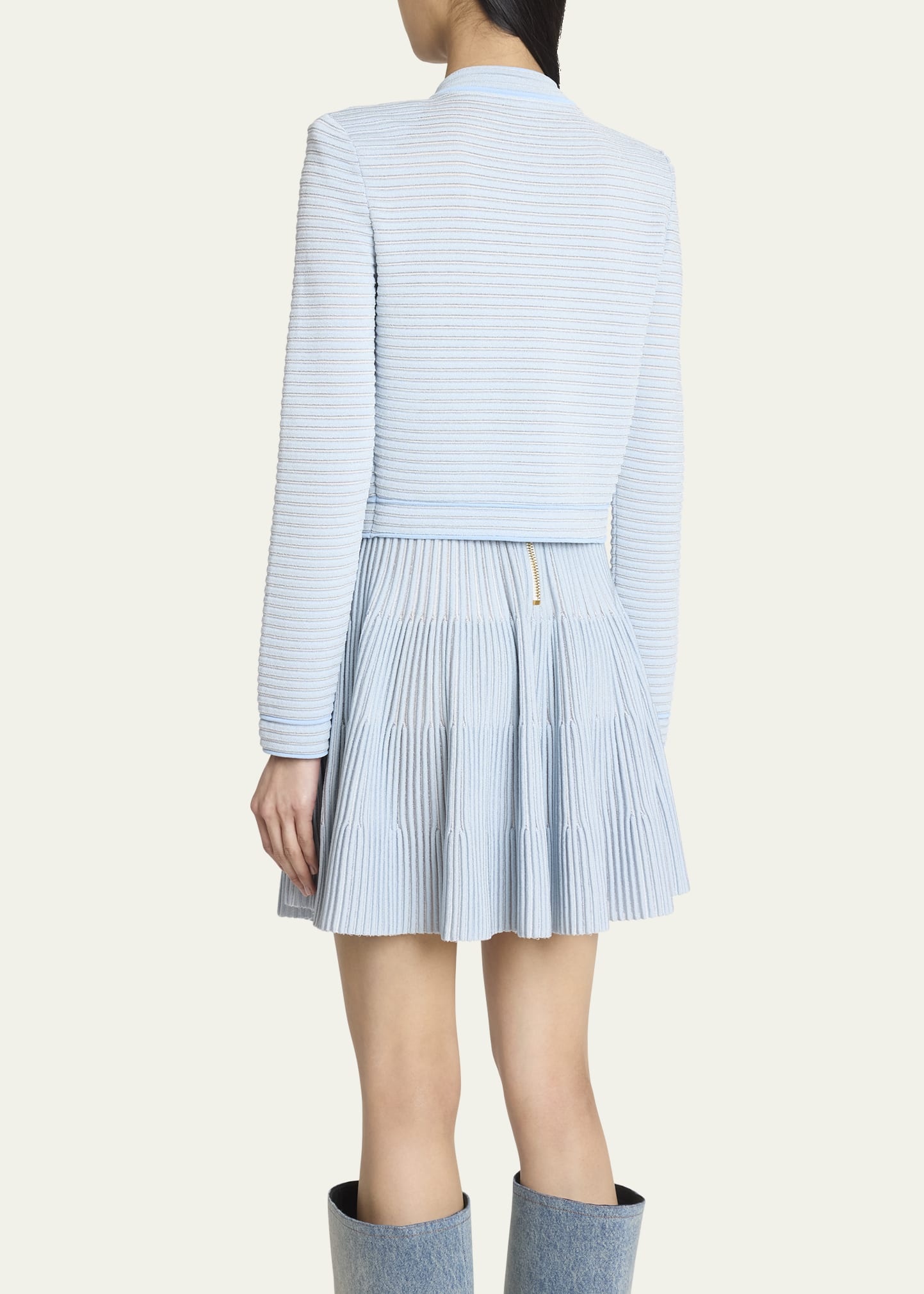 Buttoned Striped Knit Crop Cardigan - 3