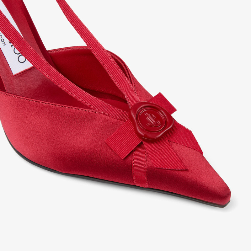 Faya 95 Ruby Red Satin and Grosgrain Slingbacks 4