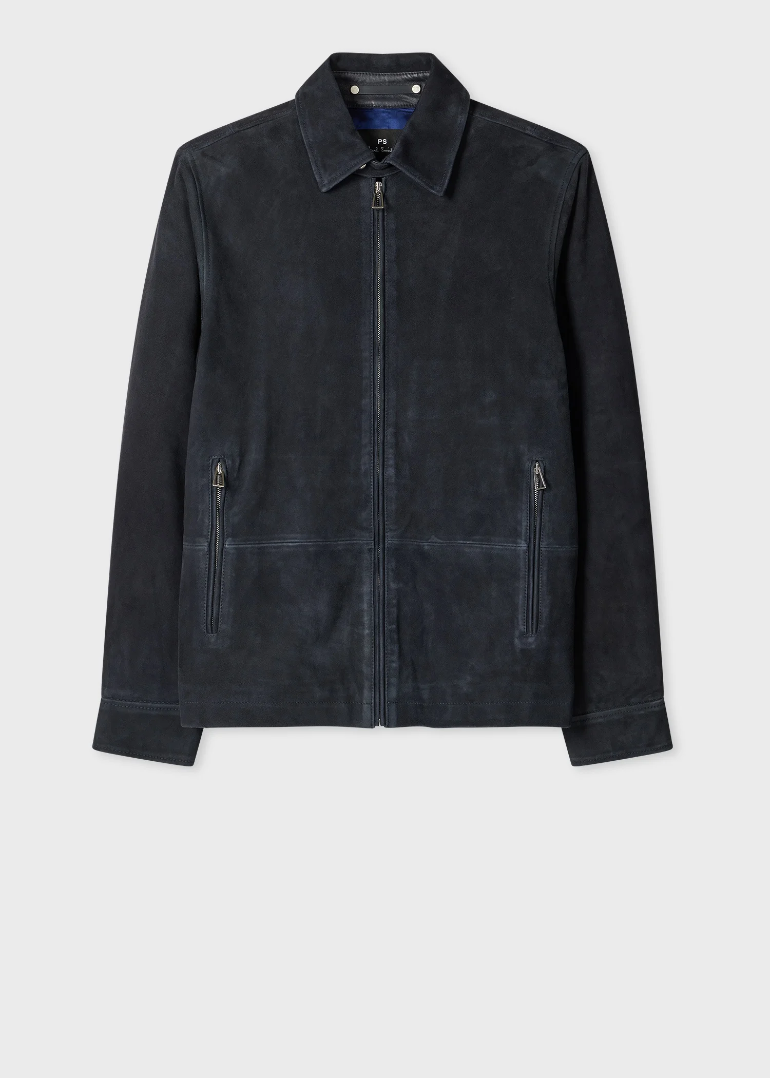 Navy Suede Zip-Front Jacket - 1