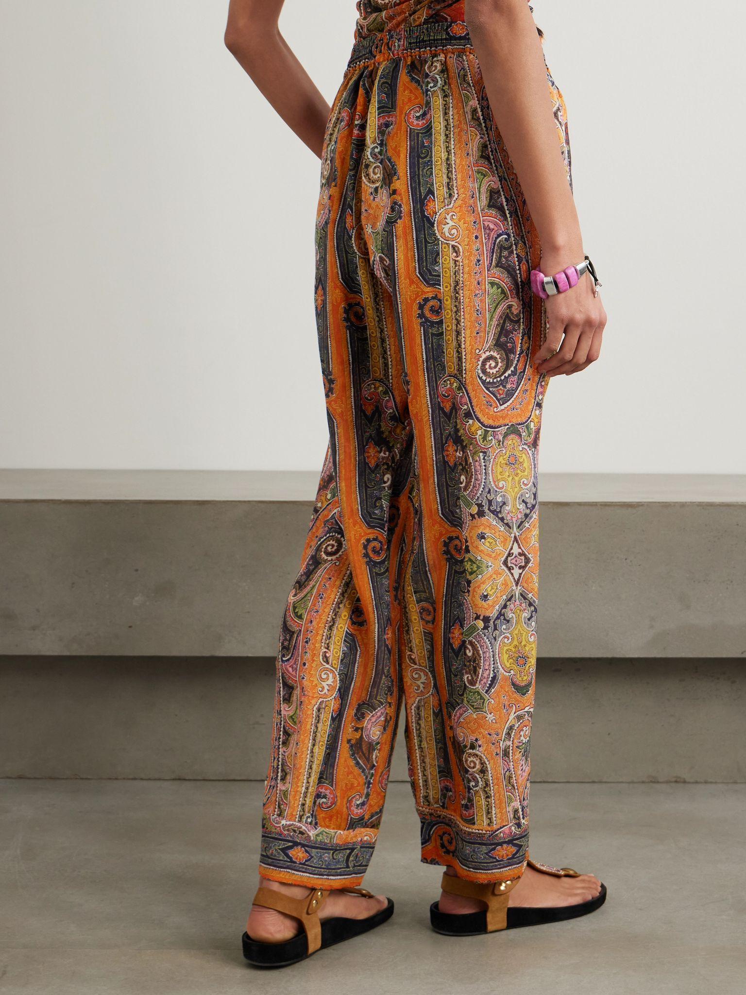 Sydna printed silk-voile wide-leg pants Orange - 3