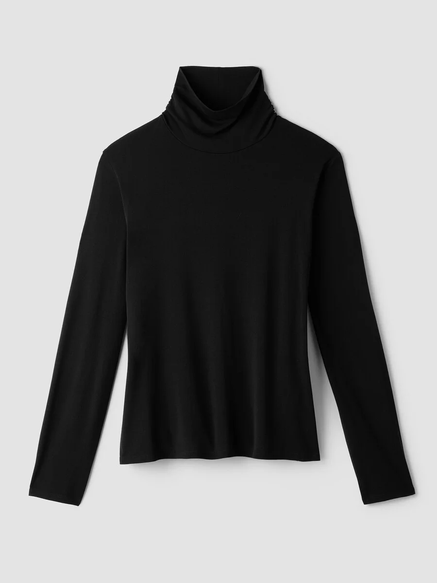 Stretch Silk Jersey Turtleneck Top - 1
