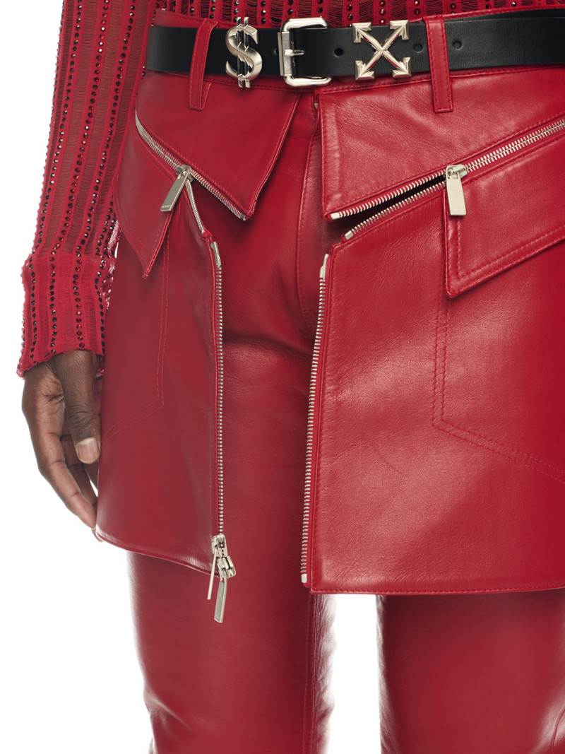 Red Leather Skinny Zip Pants 5