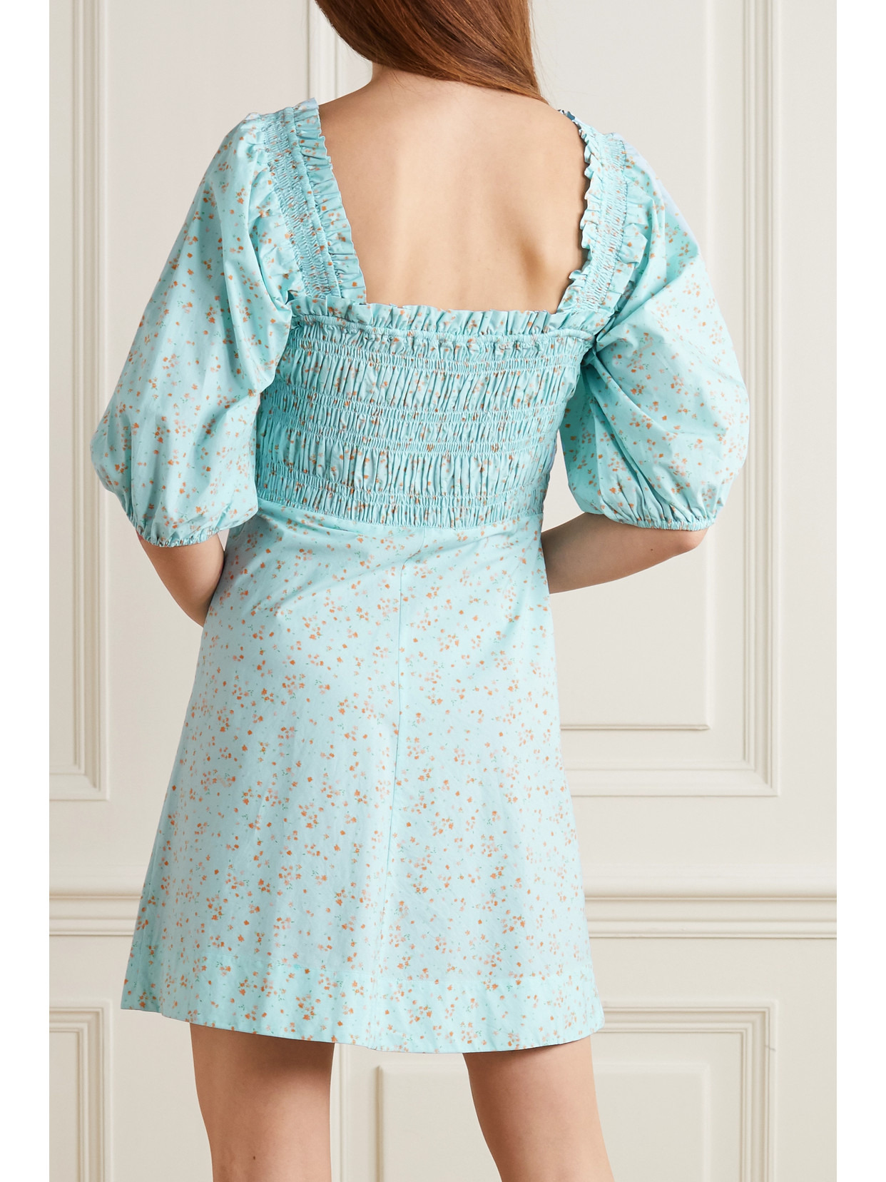 Shirred Floral-print Organic Cotton-poplin Mini Dress - 3
