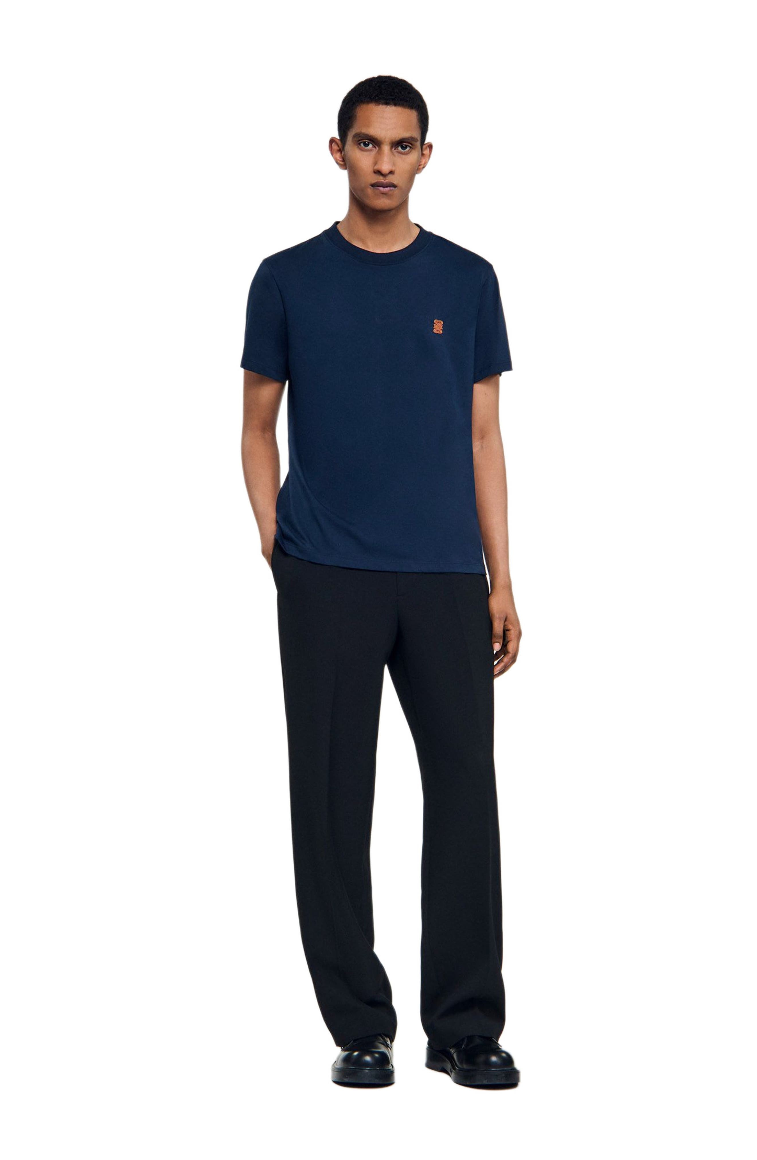 SANDRO Leather logo T-shirt in Navy Blue at Nordstrom - 6