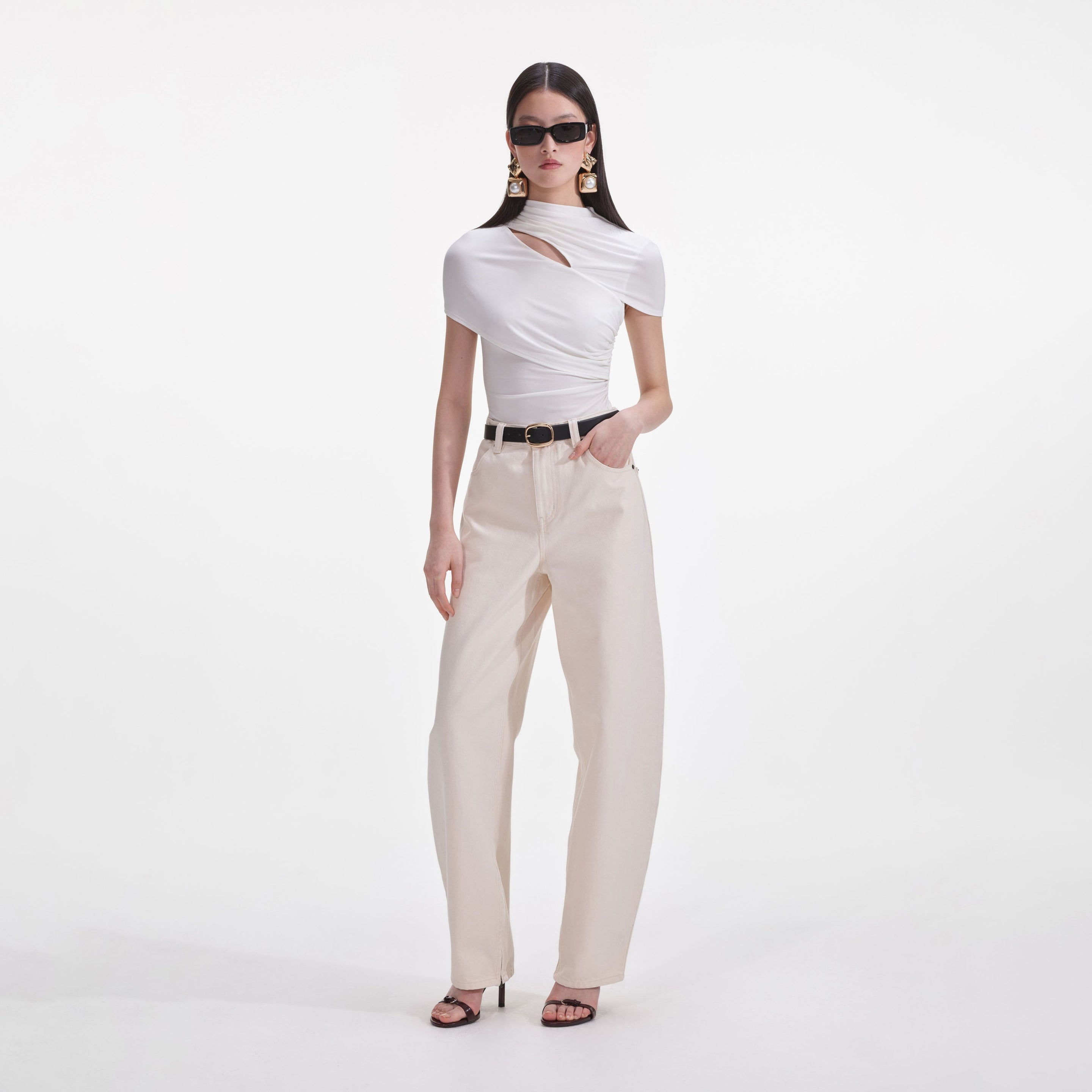 Cream Jersey Gathered Top - 2