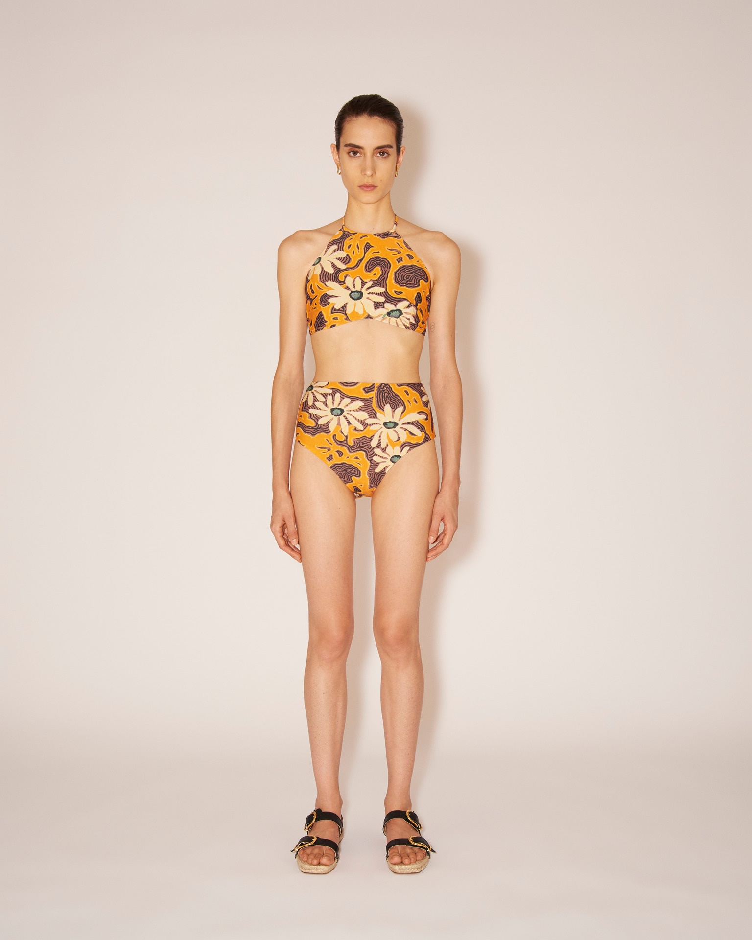BENTE - Matte stretch floral high cut briefs - Orange - 2
