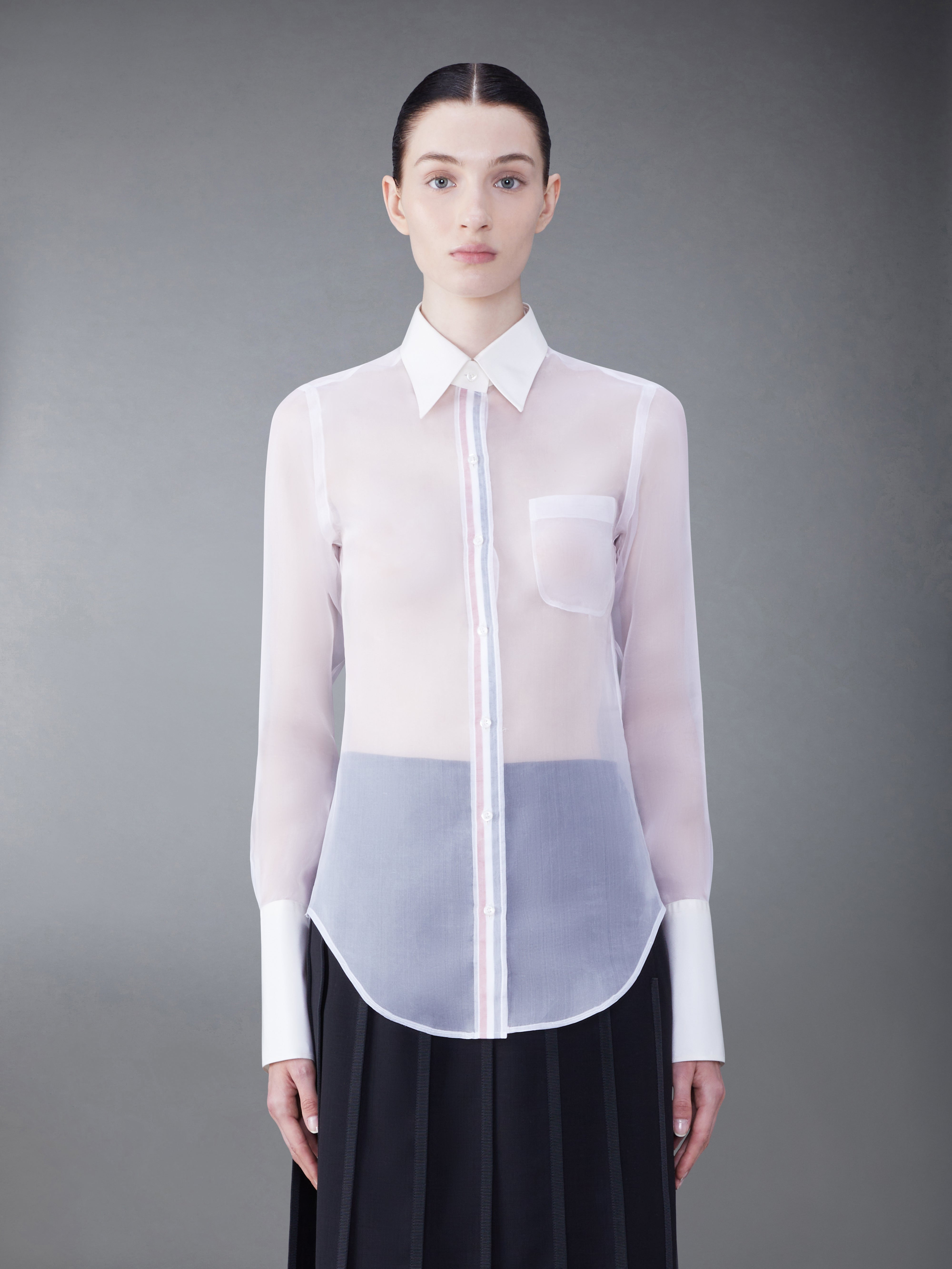 RWB-placket transparent silk shirt - 2