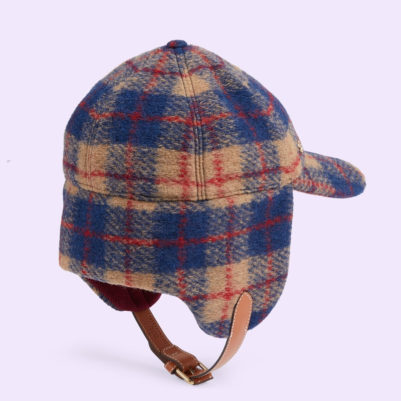 GUCCI Check wool blend hat with ear flaps outlook