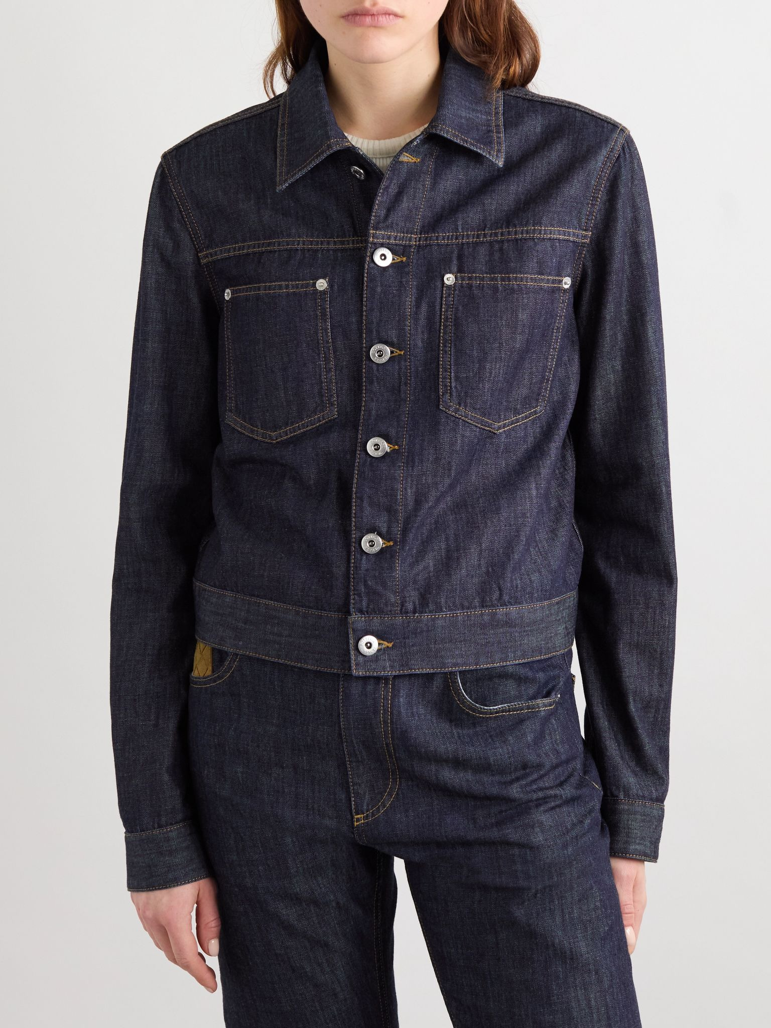 Intrecciato suede-trimmed denim jacket Indigo - 3