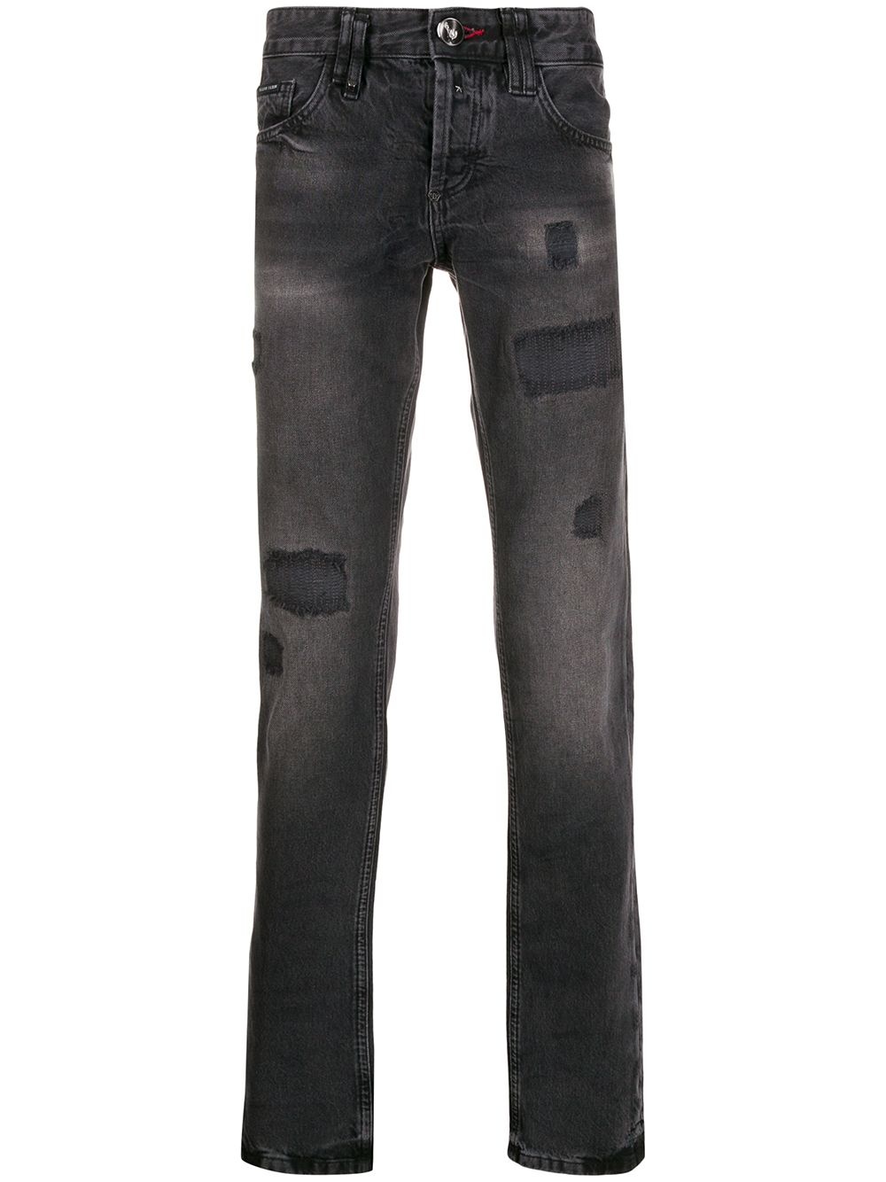 distressed straight-leg jeans - 1