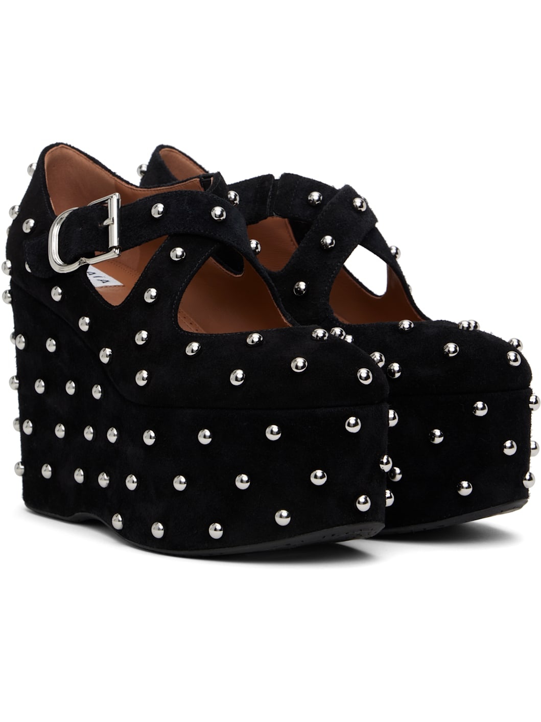Black Criss Cross Wedge Heels - 4