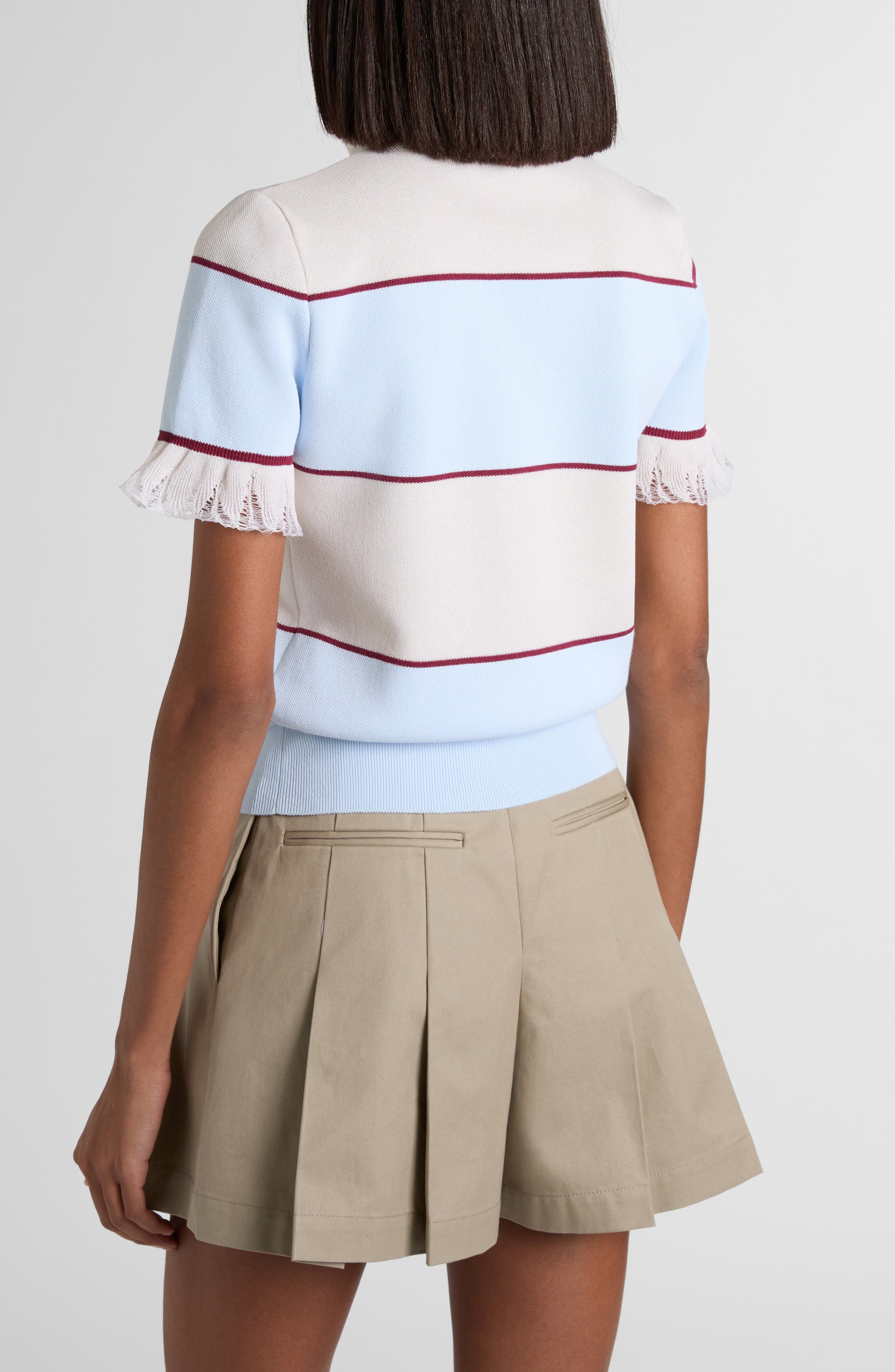 McQueen Lace Ruffle Stripe Polo in Shir Blue/Ivory/Bord at Nordstrom - 3