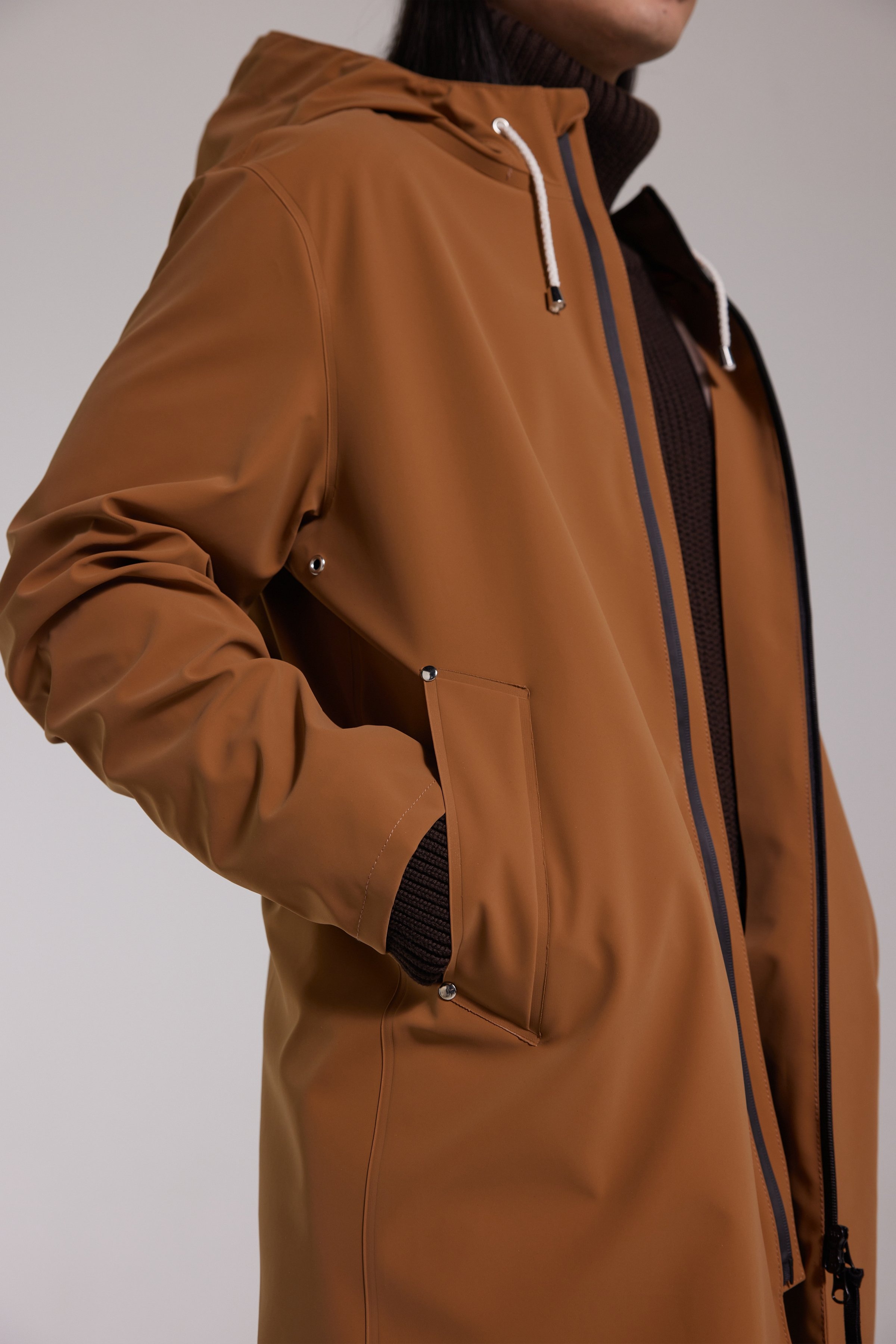 Stockholm Lightweight Zip Matte Raincoat Cognac - 4