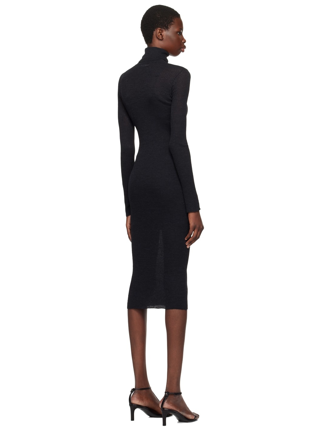 Black Ribbed Midi Dress - 3