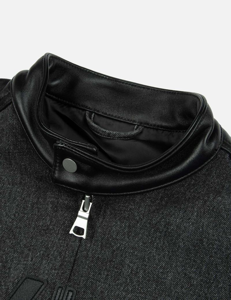 LEATHER LOGO AND SEAGULL APPLIQUÉ REGULAR FIT DENIM MOTO JACKET 9