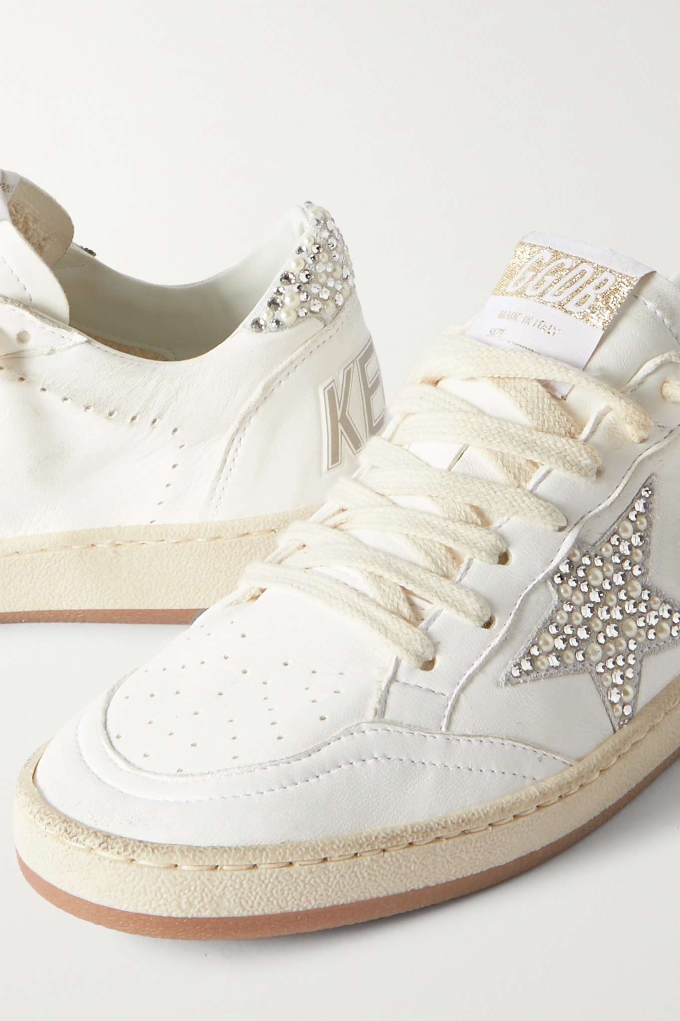 Golden Goose Ball Star shearling-lined embellished distressed leather  sneakers | REVERSIBLE