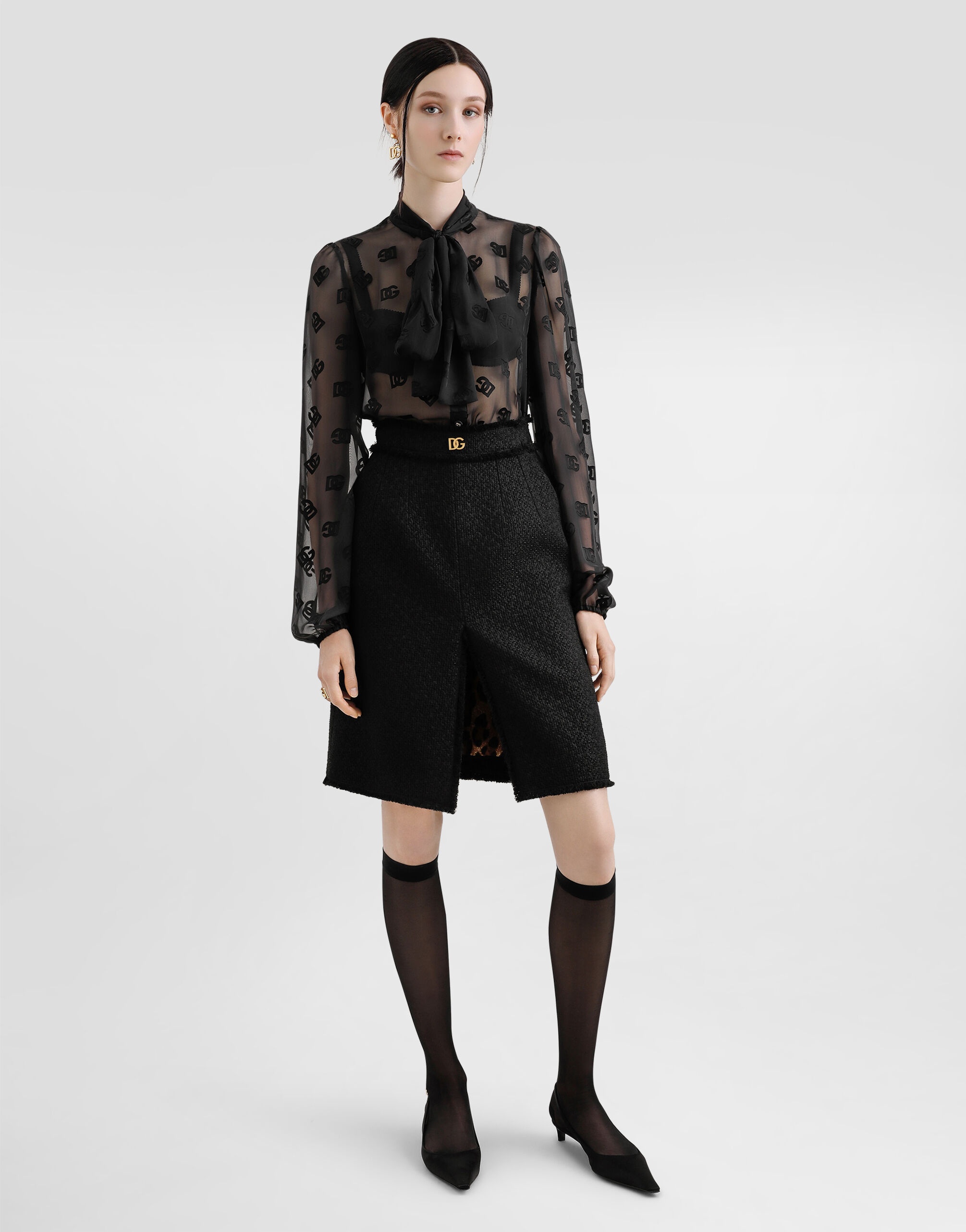 Silk shirt with dévoré DG logo - 2