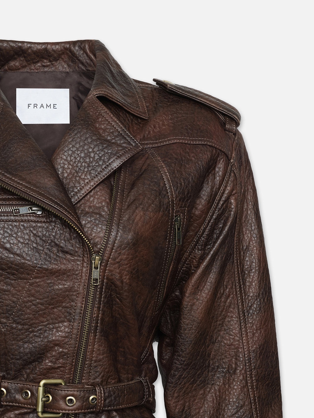Strong Shoulder Leather Moto Jacket in Chestnut - 3