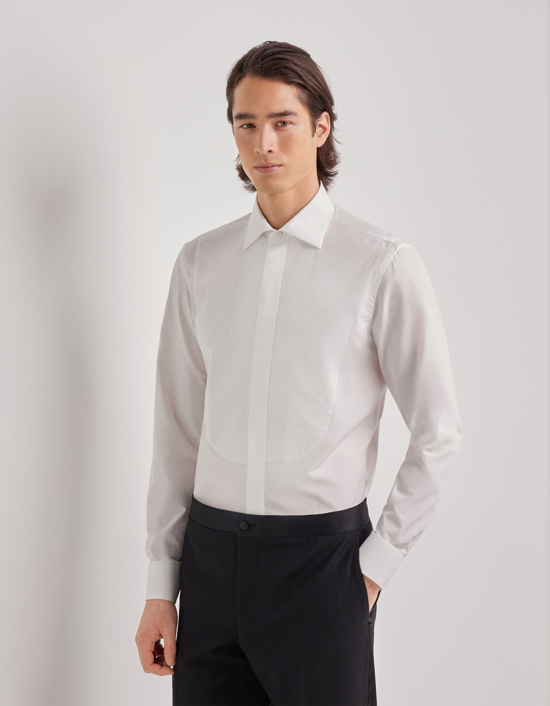 Canali WHITE FORMAL COTTON SLIM-FIT SHIRT WITH JACQUARD PLASTRON outlook