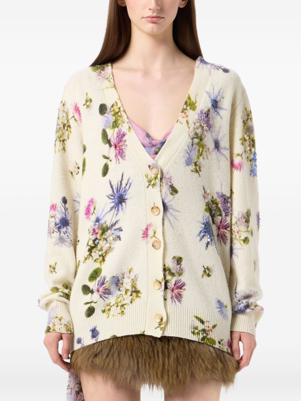 floral-beaded cardigan - 3