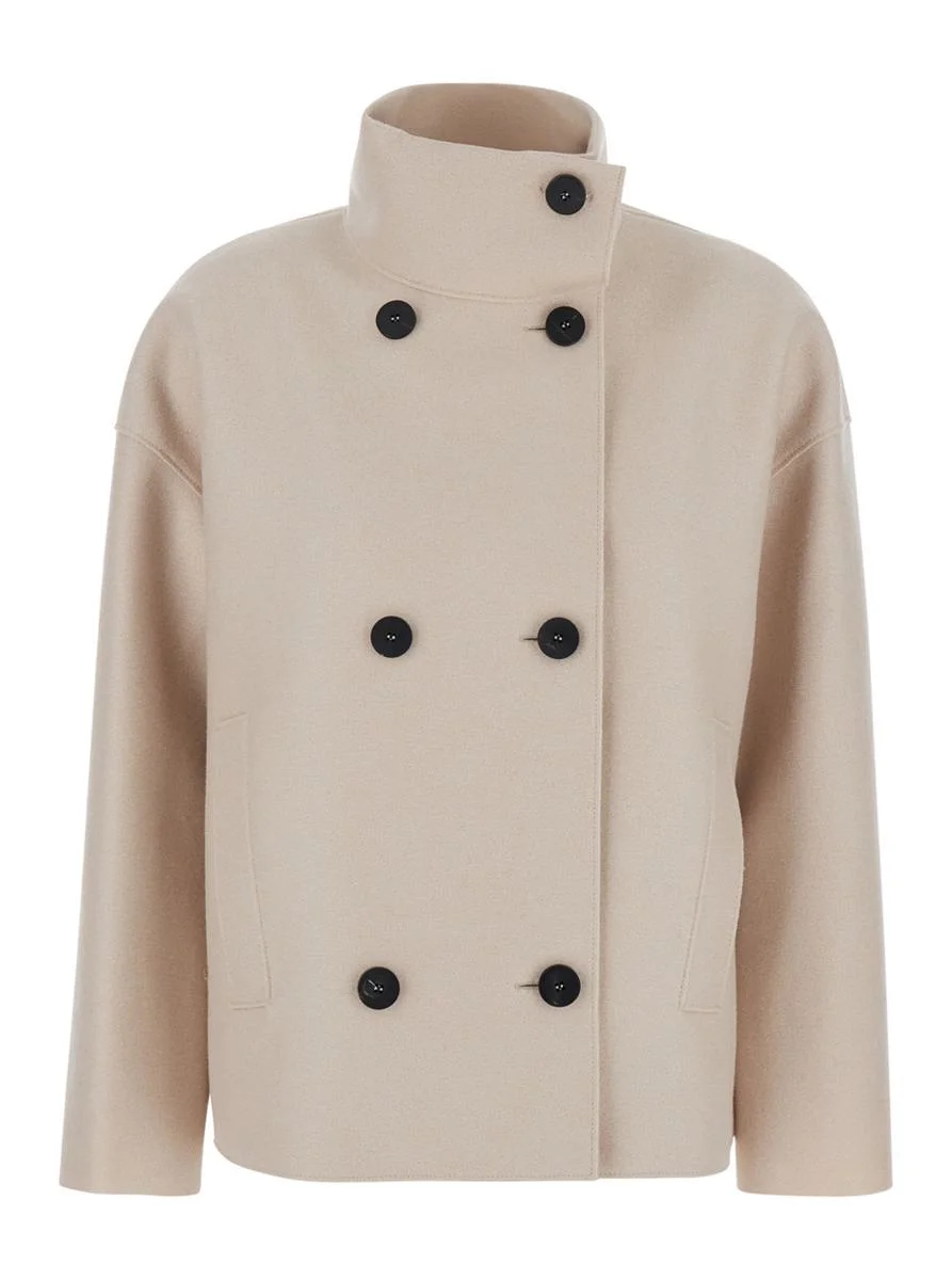 Harris Wharf London Beige Short Coat With High Neck And Dropped Shoulders In Wool Woman - 1