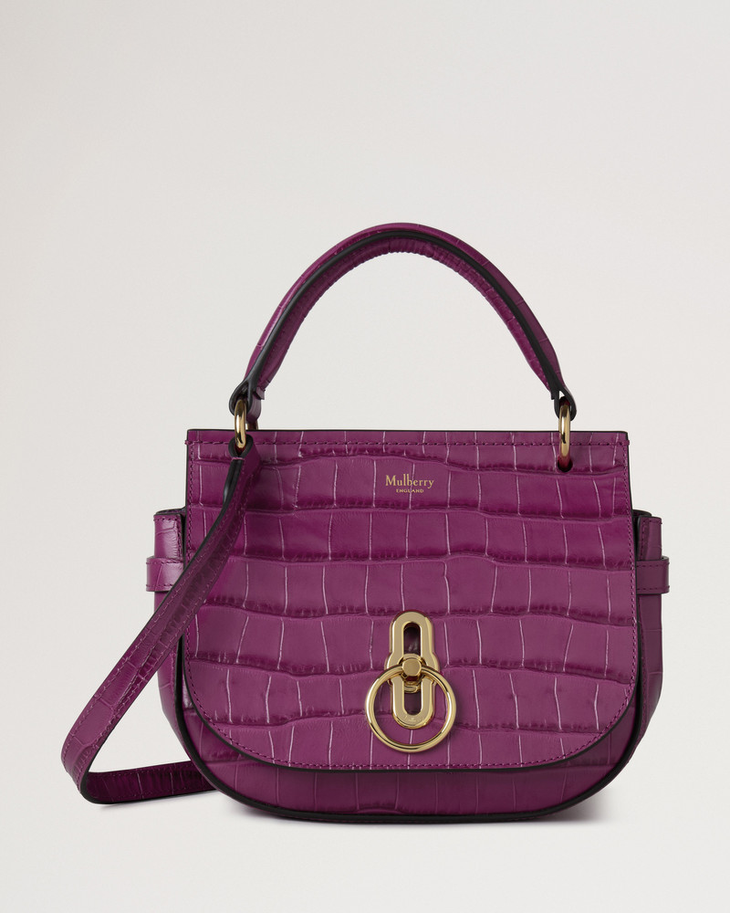 Small Amberley Satchel Top Handle Orchid Bloom Shiny Small Croc 1