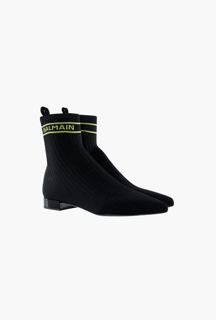 Black and lime green stretch knit Sacha ankle boots - 2