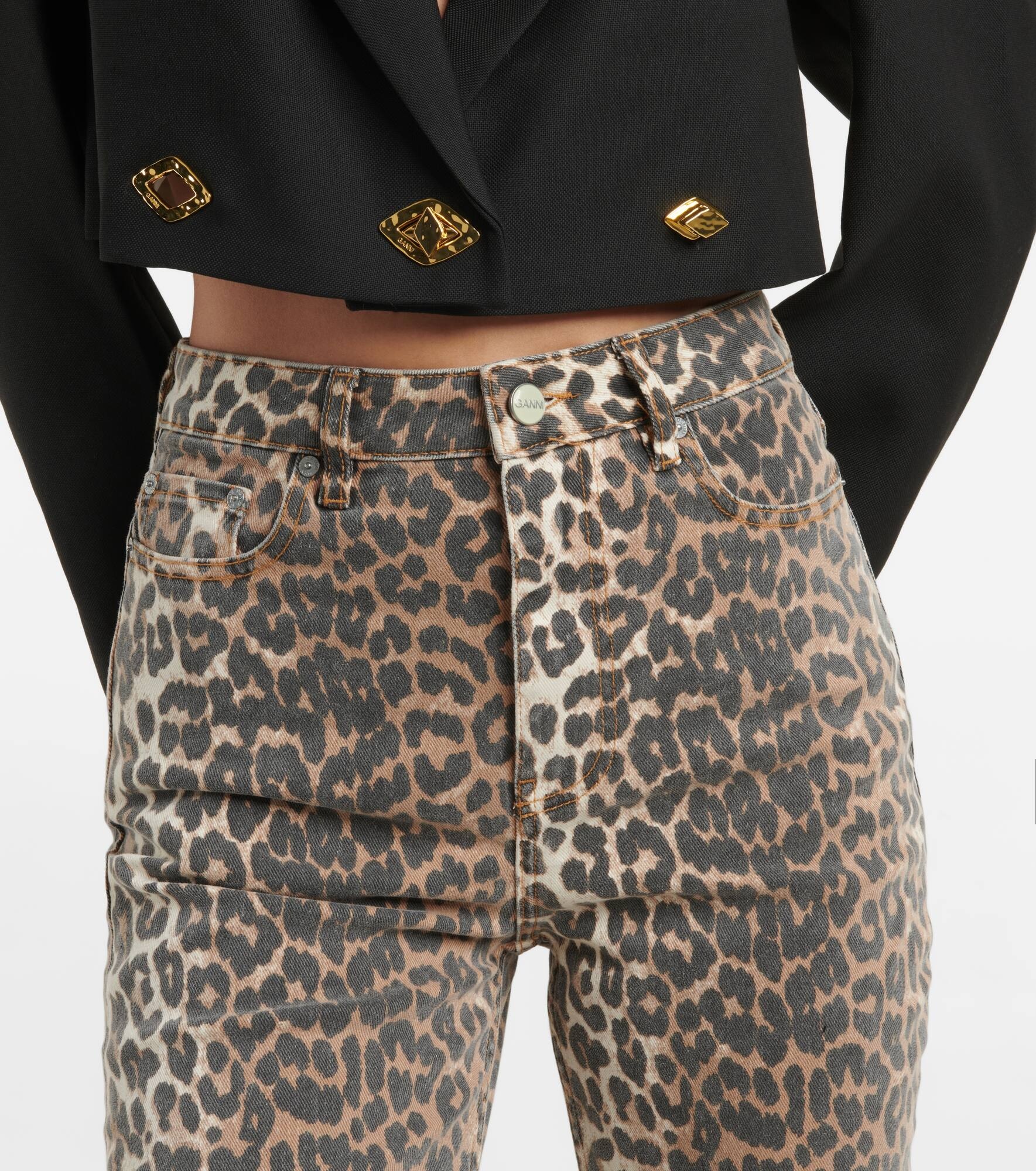 Leopard-print high-rise flared jeans - 4