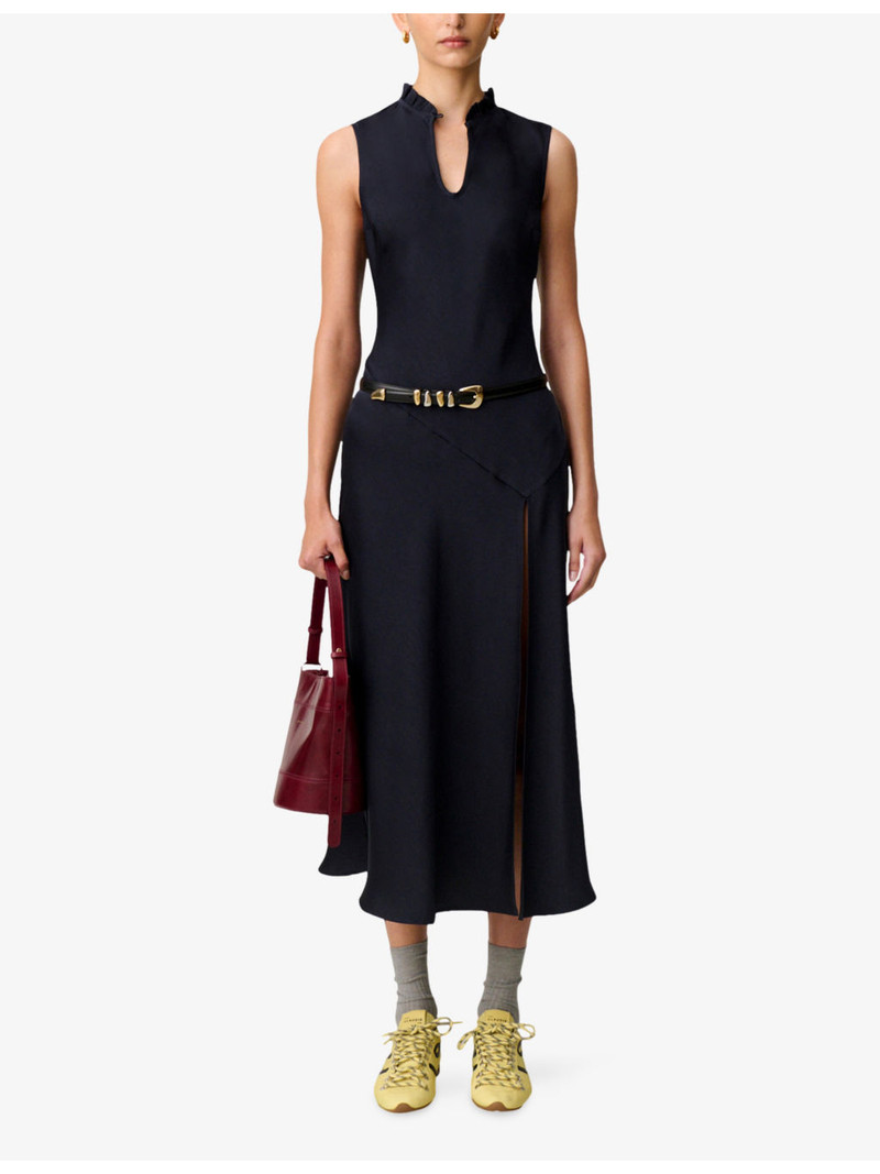 Claudie Pierlot Sleeveless Frill-Neck Woven Midi Dress outlook