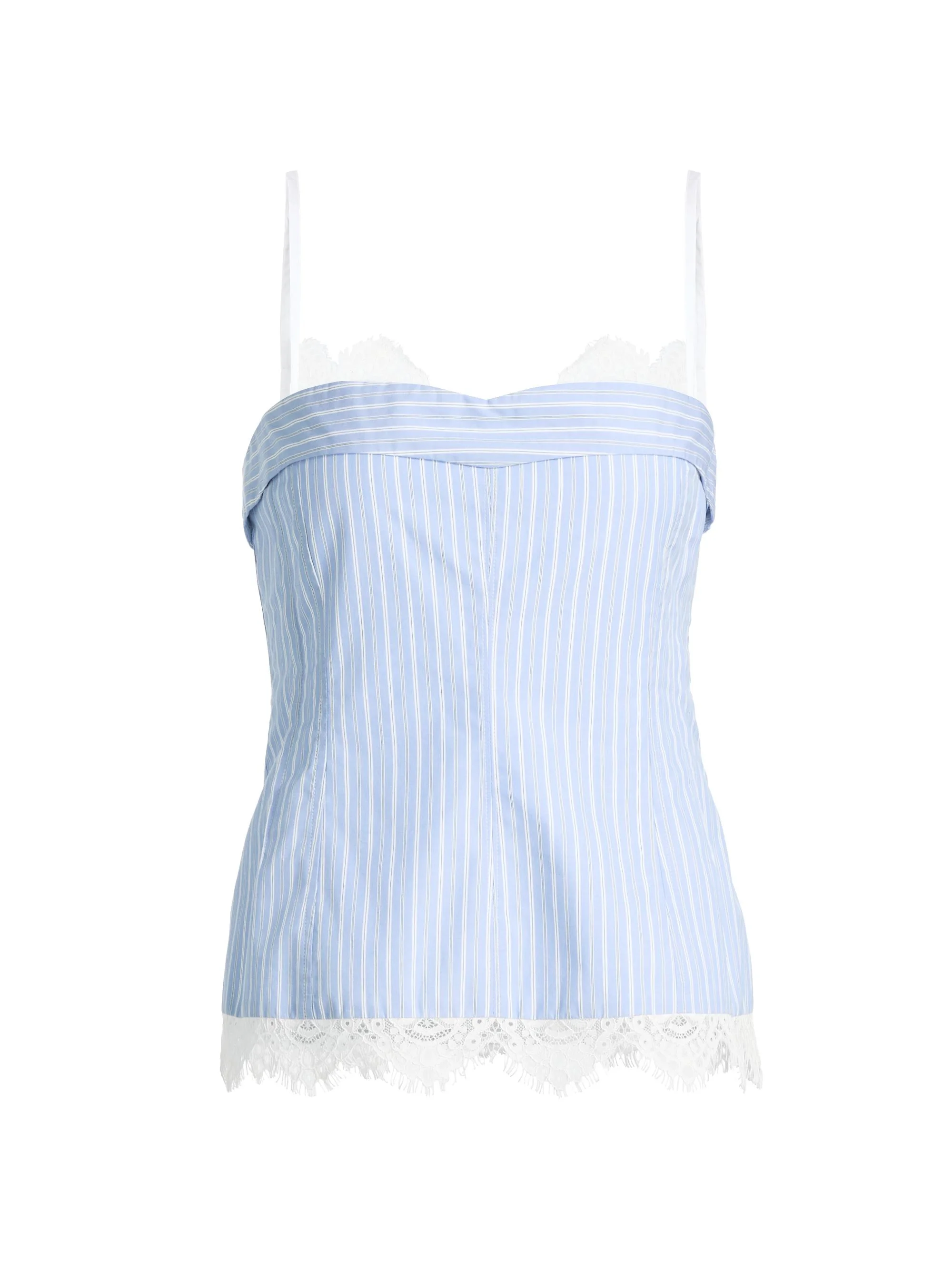 Women's Contrast Lace-Trim Poplin Bustier Top - Oxford Blue Stripe - 1