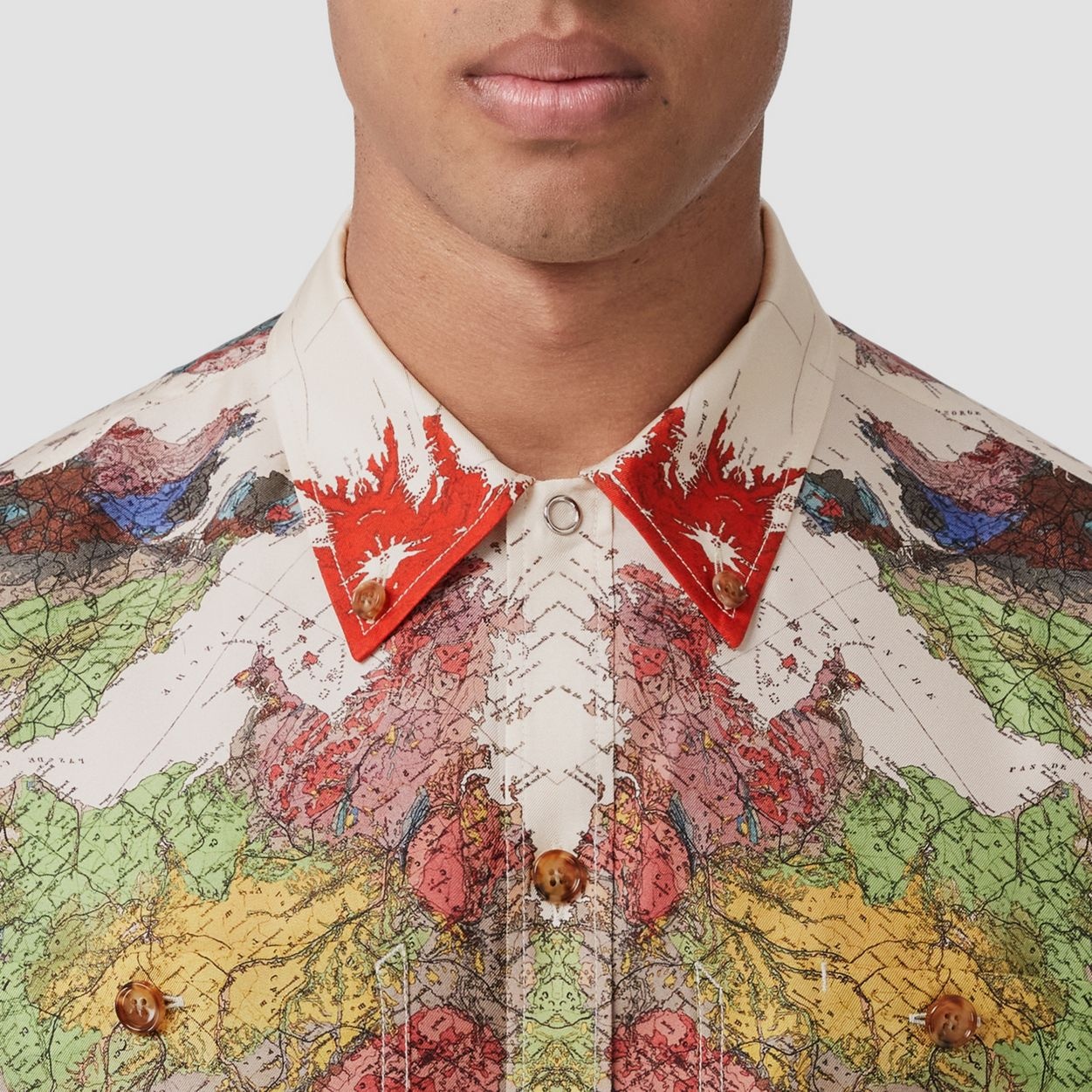 Short-sleeve Map Print Silk Oversized Shirt - 3