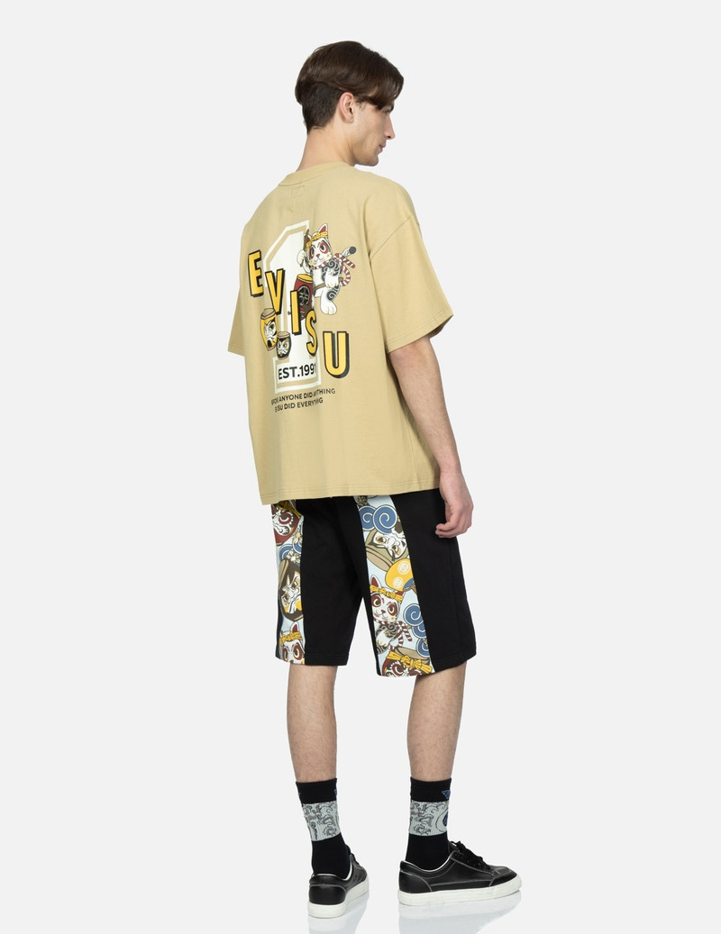 LUCKY CAT AND TAIKO DARUMA-PATTERN DAICOCK PRINT SWEAT SHORTS 3