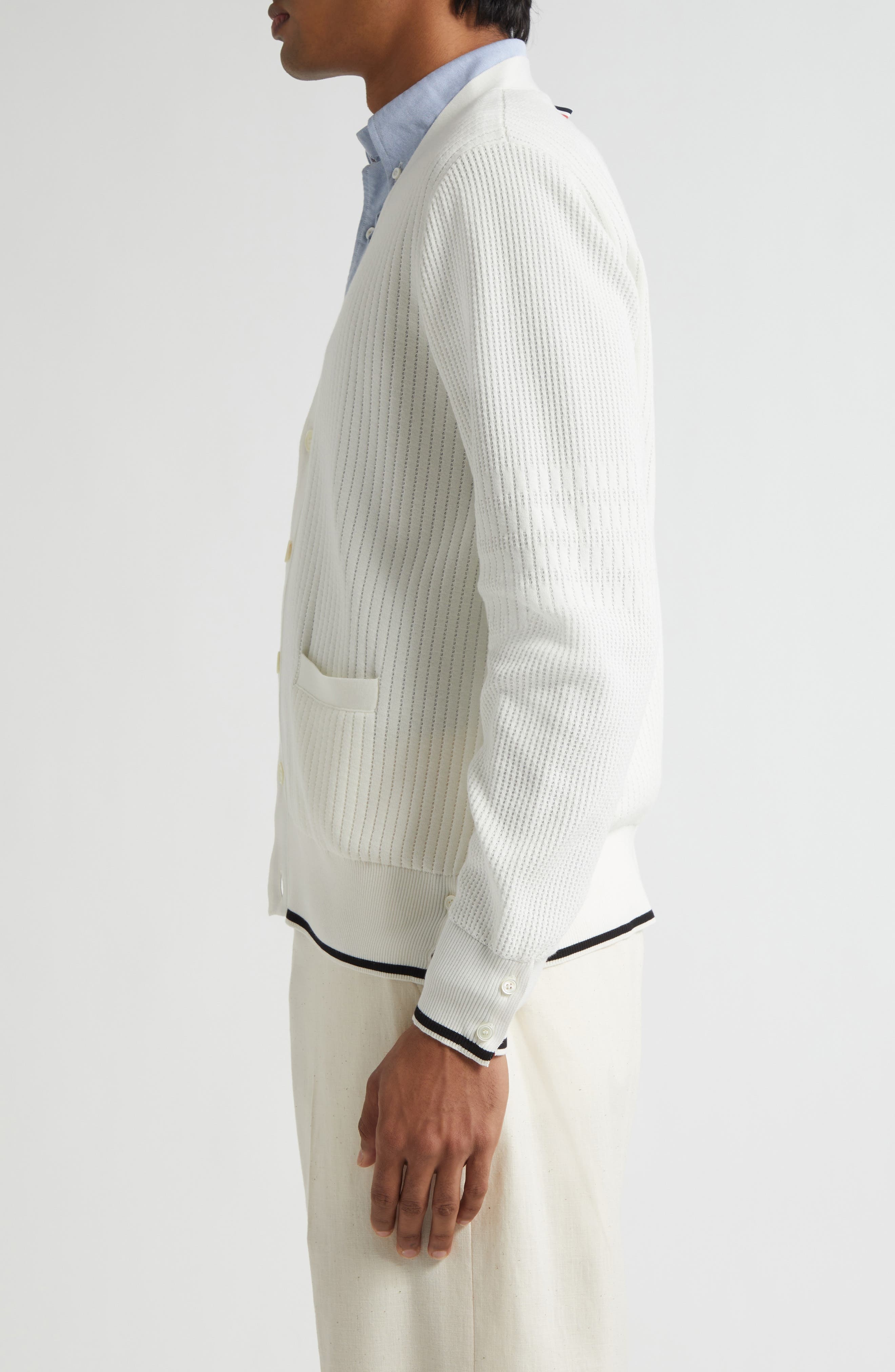 Thom Browne Mixed Stitch Cotton Cardigan in White at Nordstrom - 4