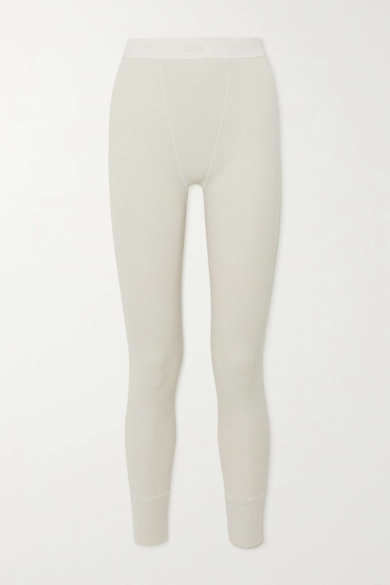 Thermal ribbed cotton-blend leggings - Soot - 1