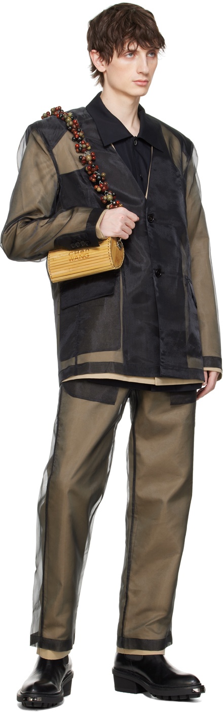 Black & Beige Layered Trousers - 5