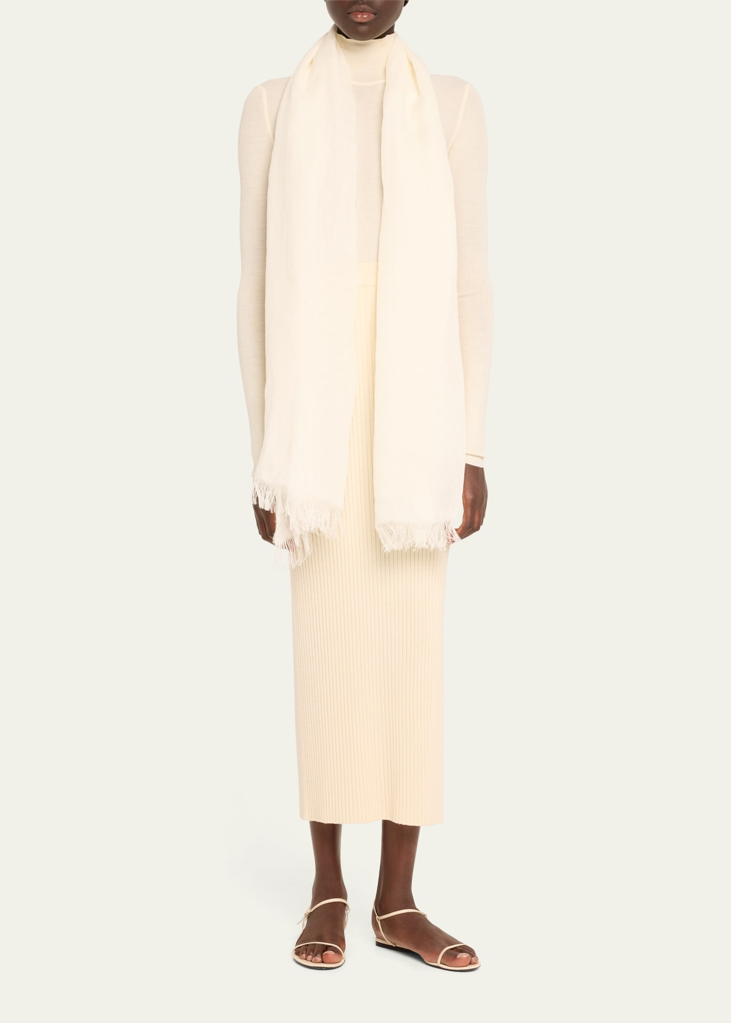 Tonal Fringe Flax Scarf - 2