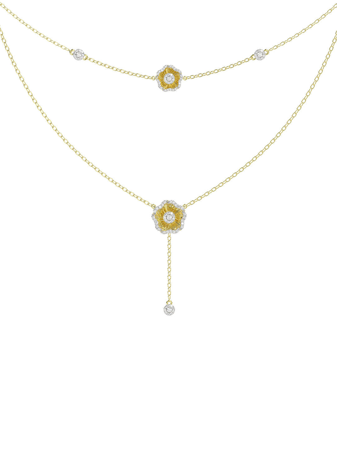 HALO FLOWER YELLOW GOLD NECKLACE - 2