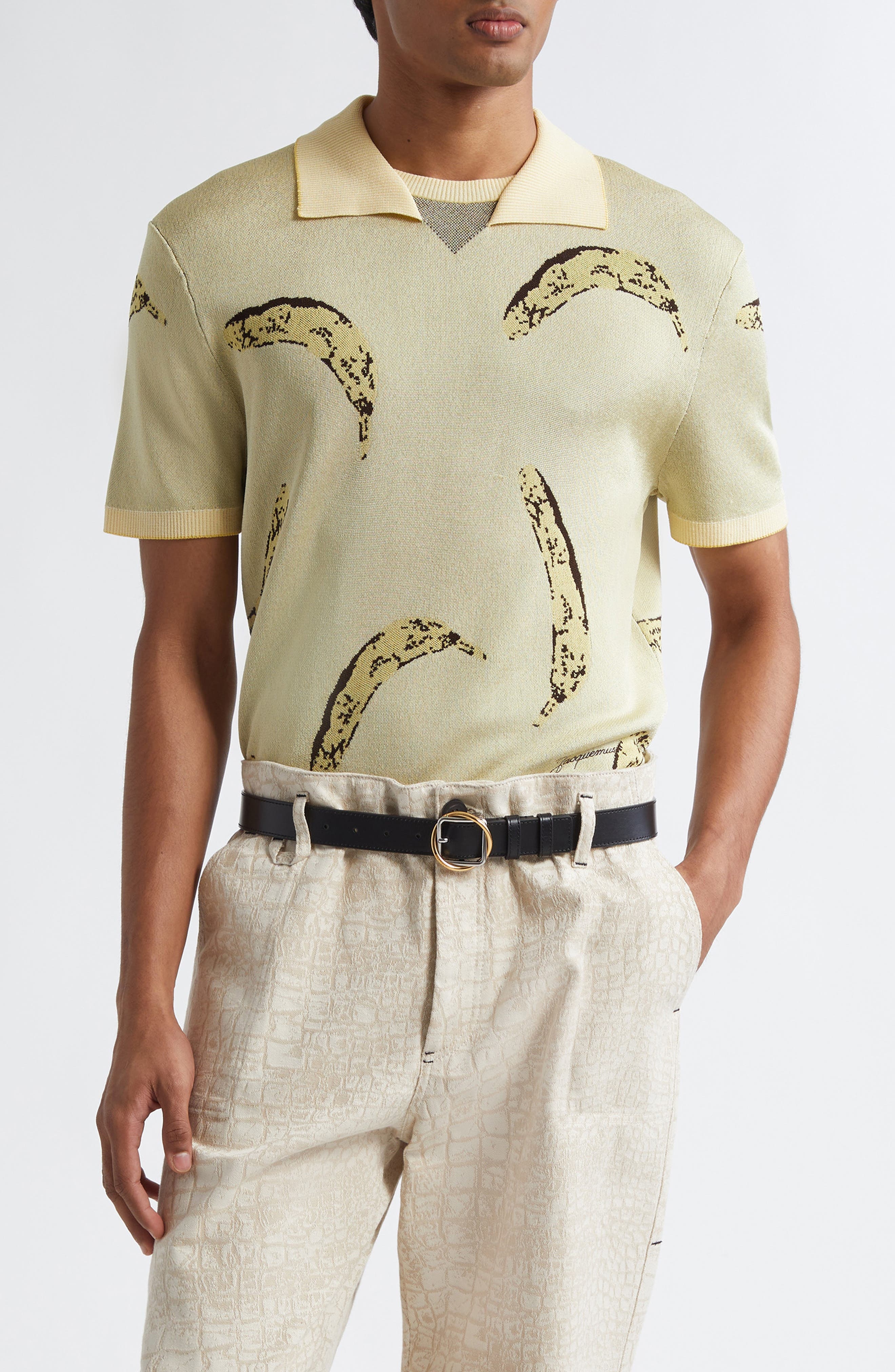 Jacquemus Le Polo Marino Jacquard Polo in Banana Jacquard Yellow at Nordstrom - 1